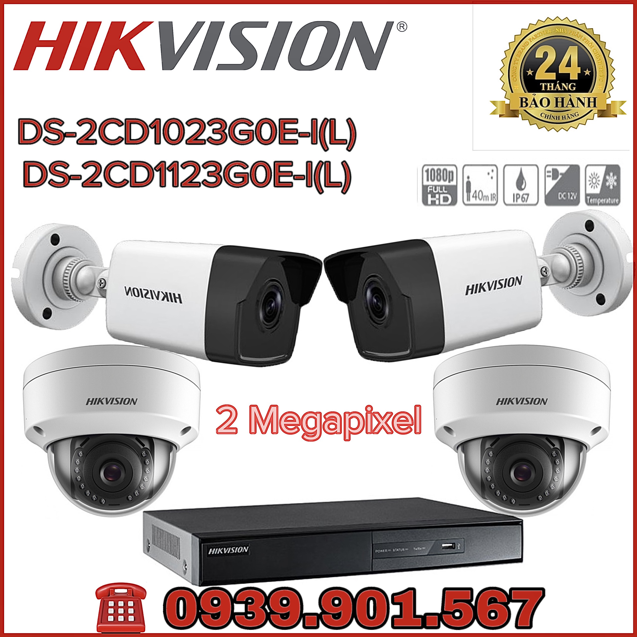 Lắp đặt trọn bộ 4 Camera IP HIKVISION DS-2CD1023G0E-I(L)