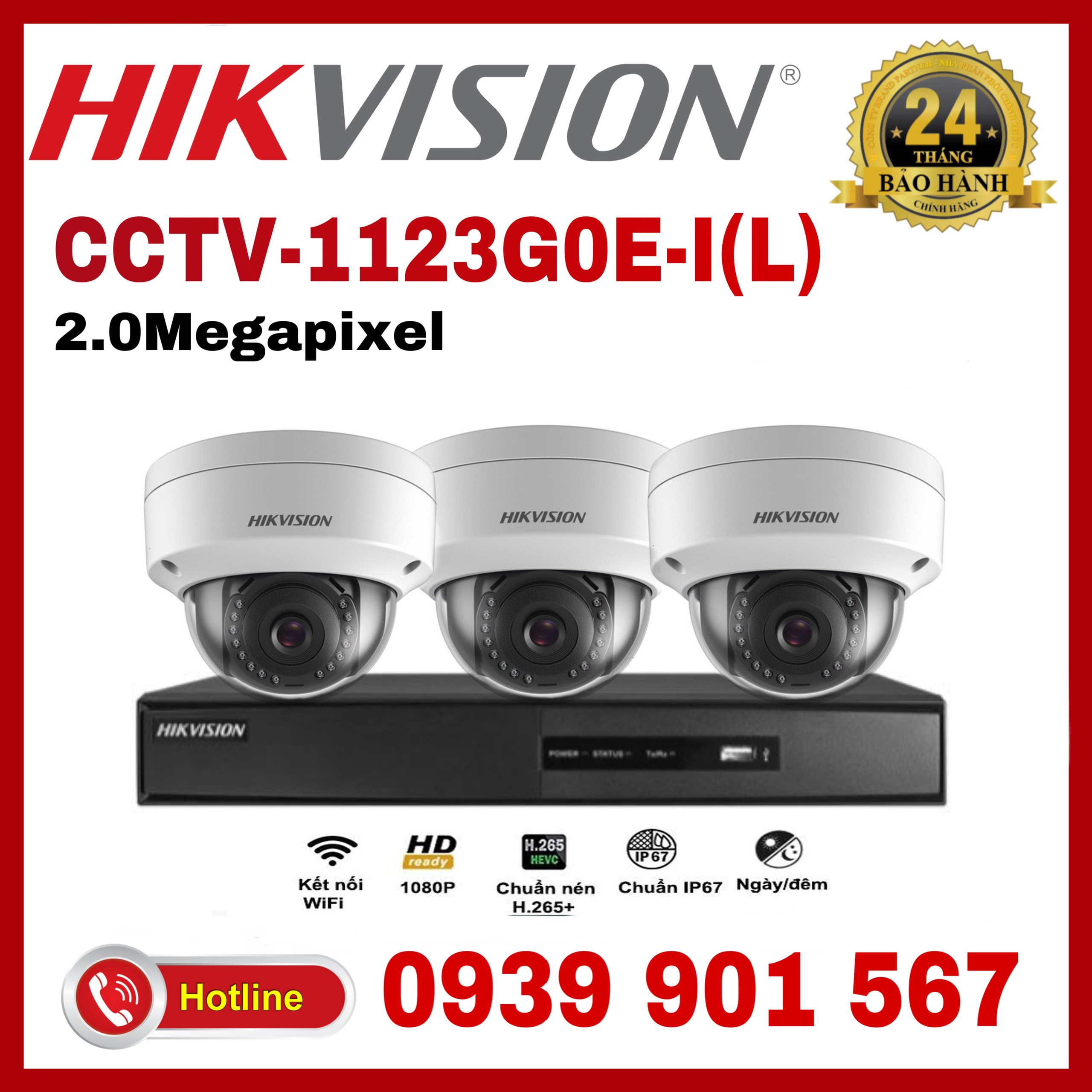 Lắp đặt trọn bộ 3 camera quan sát HIKVISION CCTV-1123G0E-I(L)