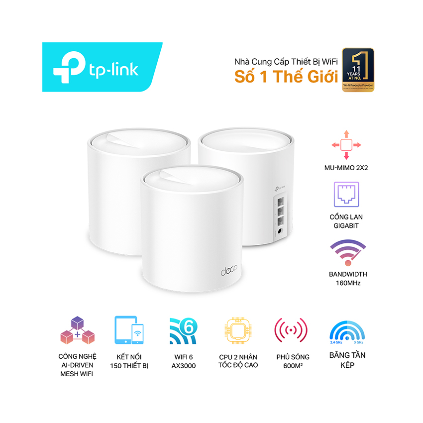 BỘ PHÁT WIFI MESH TP-LINK DECO X50 3 PACK (WIFI 6, AX3000)