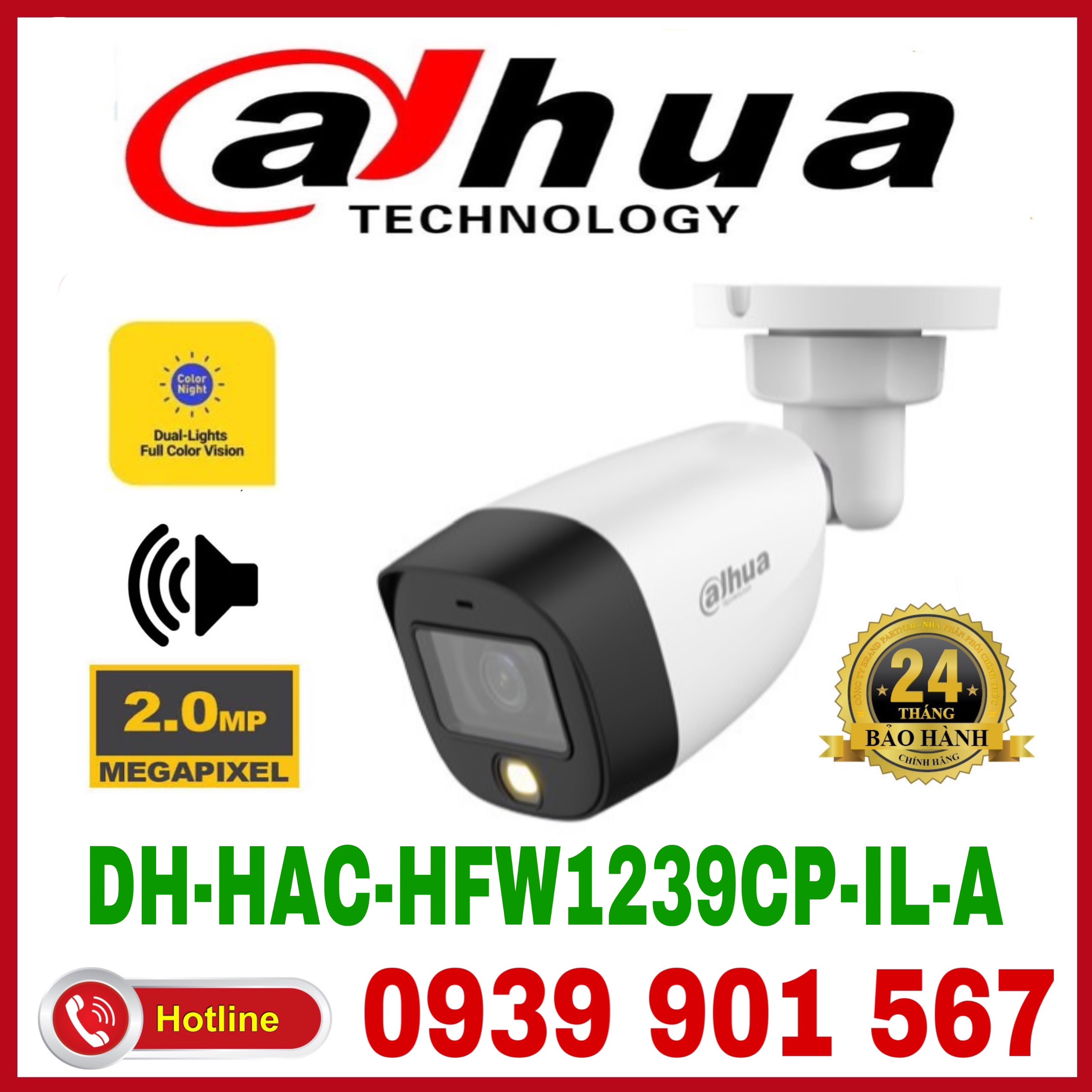 Camera HDCVI Full Color ánh sáng kép thông minh 2.0MP DH-HAC-HFW1239CP-IL-A