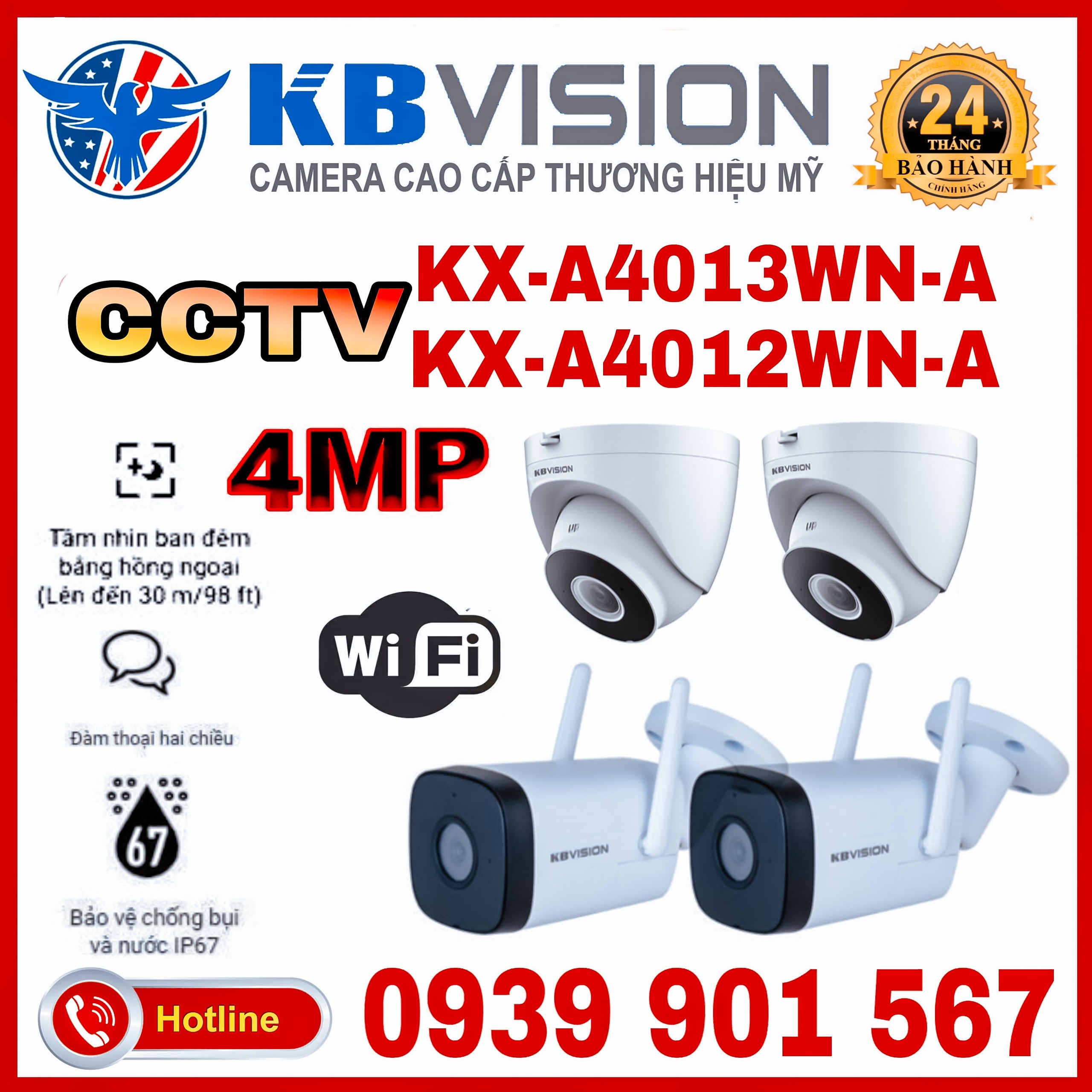 Lắp đặt trọn bộ 4camera quan sát KB CCTV-A4012WN