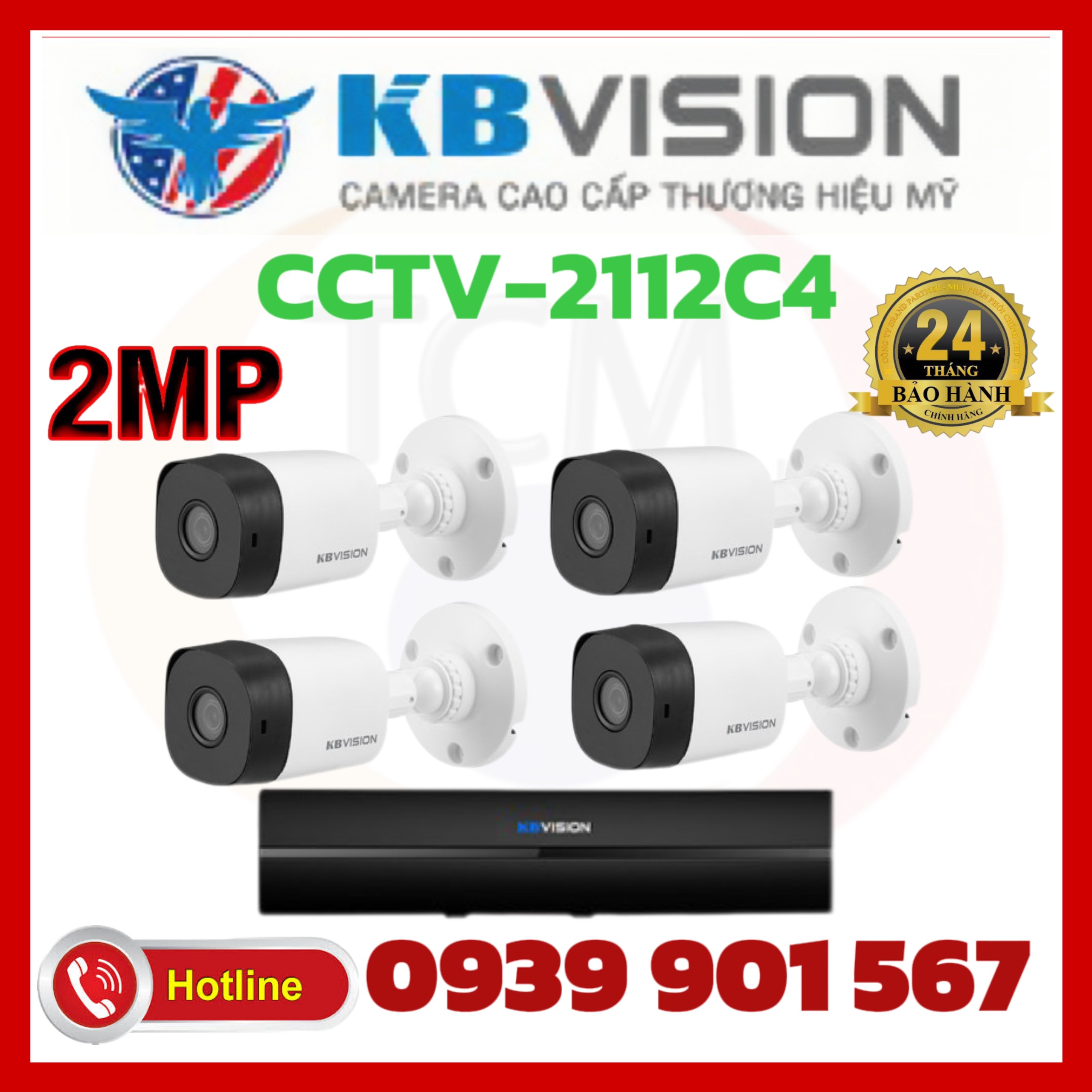 Lắp trọn bộ 4 camera quan sát KBvision CCTV - 2111C4