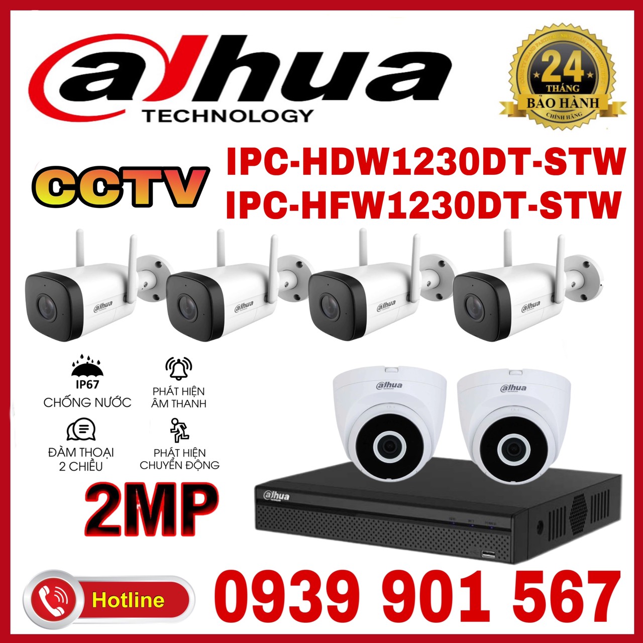 LẮP ĐẶT TRỌN BỘ 6 CAMERA QUAN SÁT DAHUA CCTV-1230DT-STW