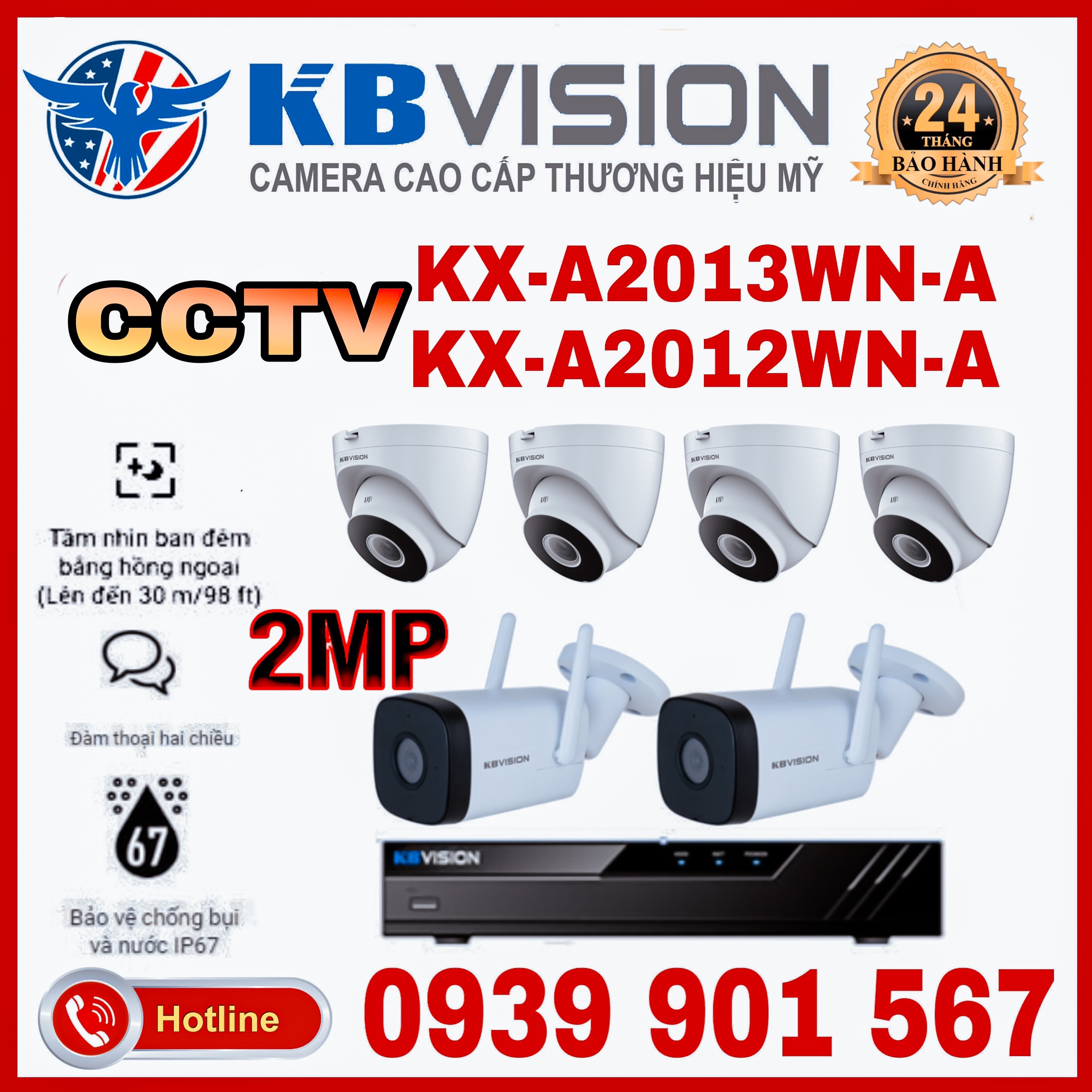 Lắp đặt trọn bộ 6 camera quan sát KBVISION CCTV-A2012WN-A