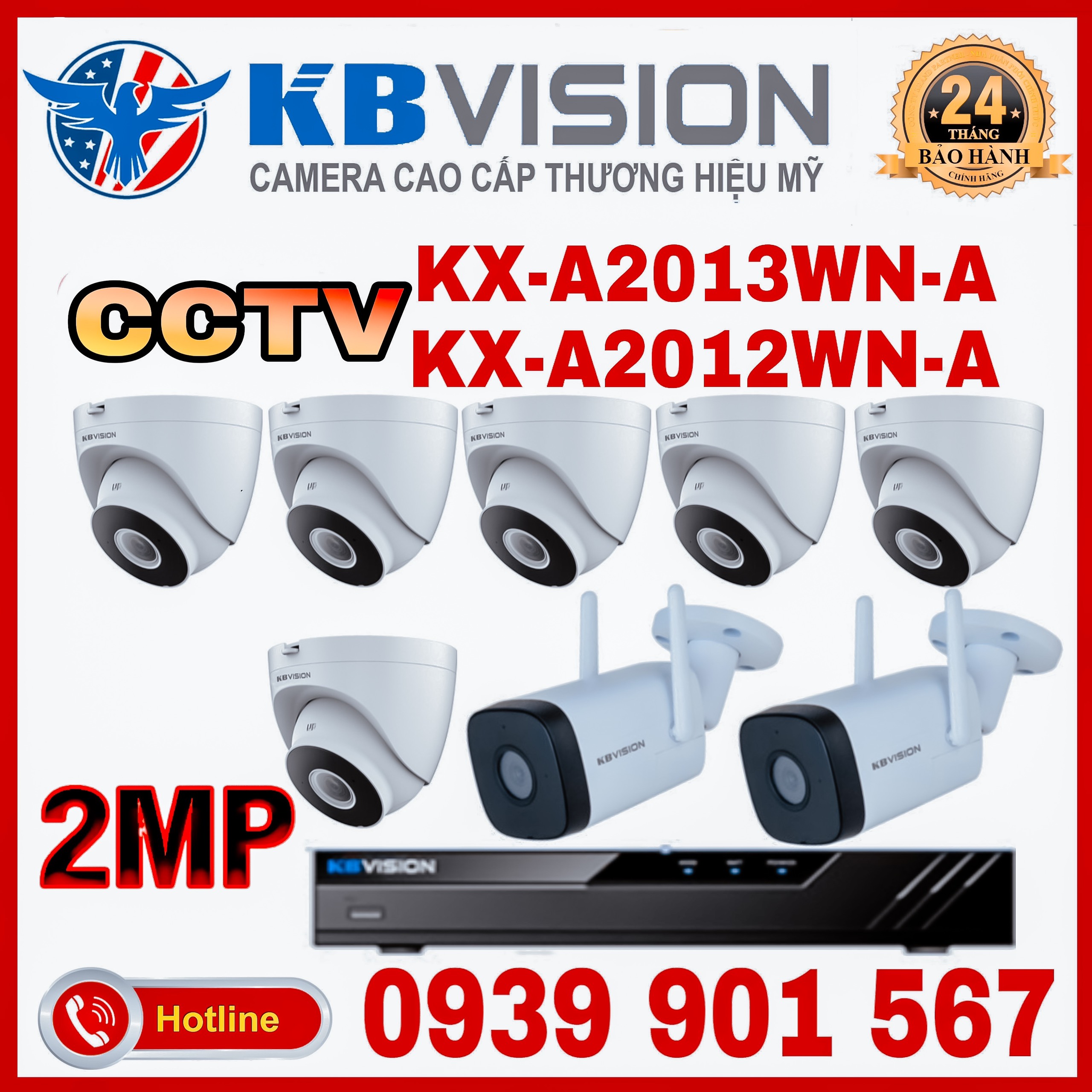 Lắp đặt trọn bộ 8 camera quan sát KBVISION CCTV-A2012WN