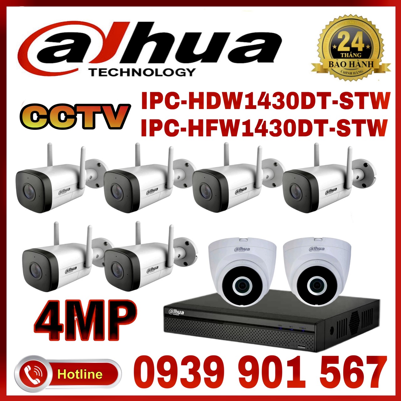 LẮP ĐẶT TRỌN BỘ 8 CAMERA QUAN SÁT DAHUA CCTV-1430DT-STW