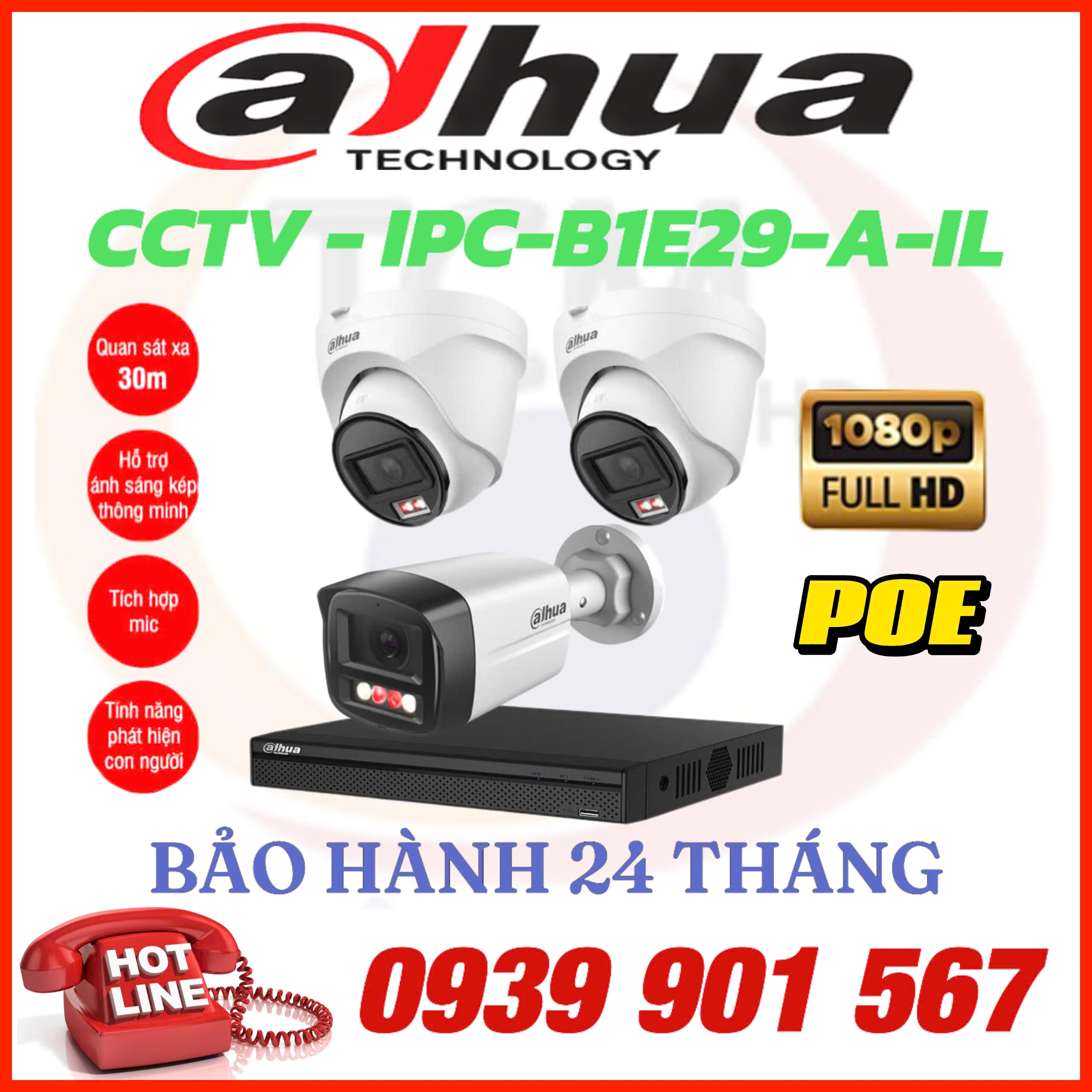 LẮP ĐẶT TRỌN BỘ 3 CAMERA IP QUAN SÁT DAHUA CCTV-B1E29-A-IL & T1E29-A-IL
