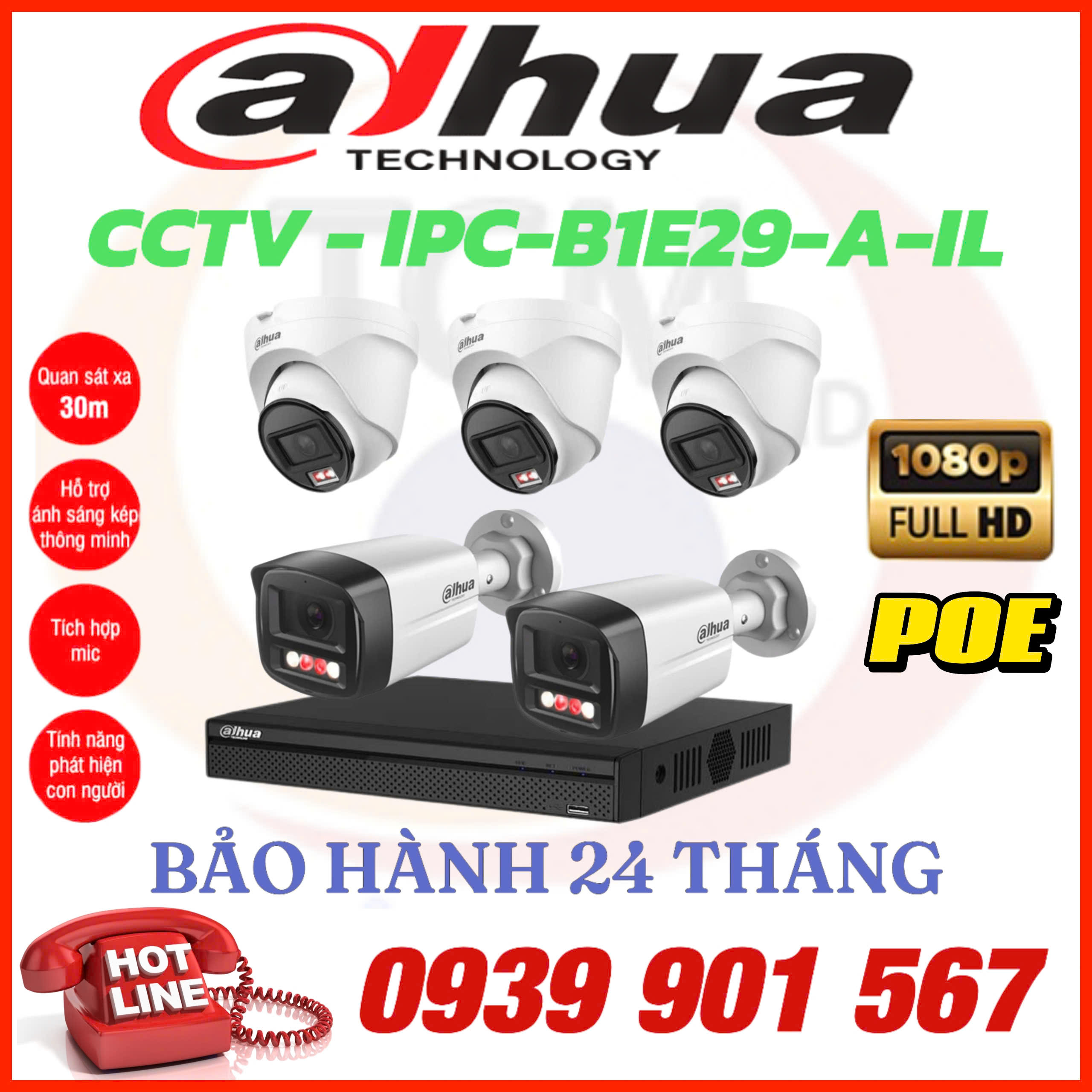 LẮP ĐẶT TRỌN BỘ 5 CAMERA QUAN SÁT DAHUA CCTV-B1E29-A-IL & T1E29-A-IL