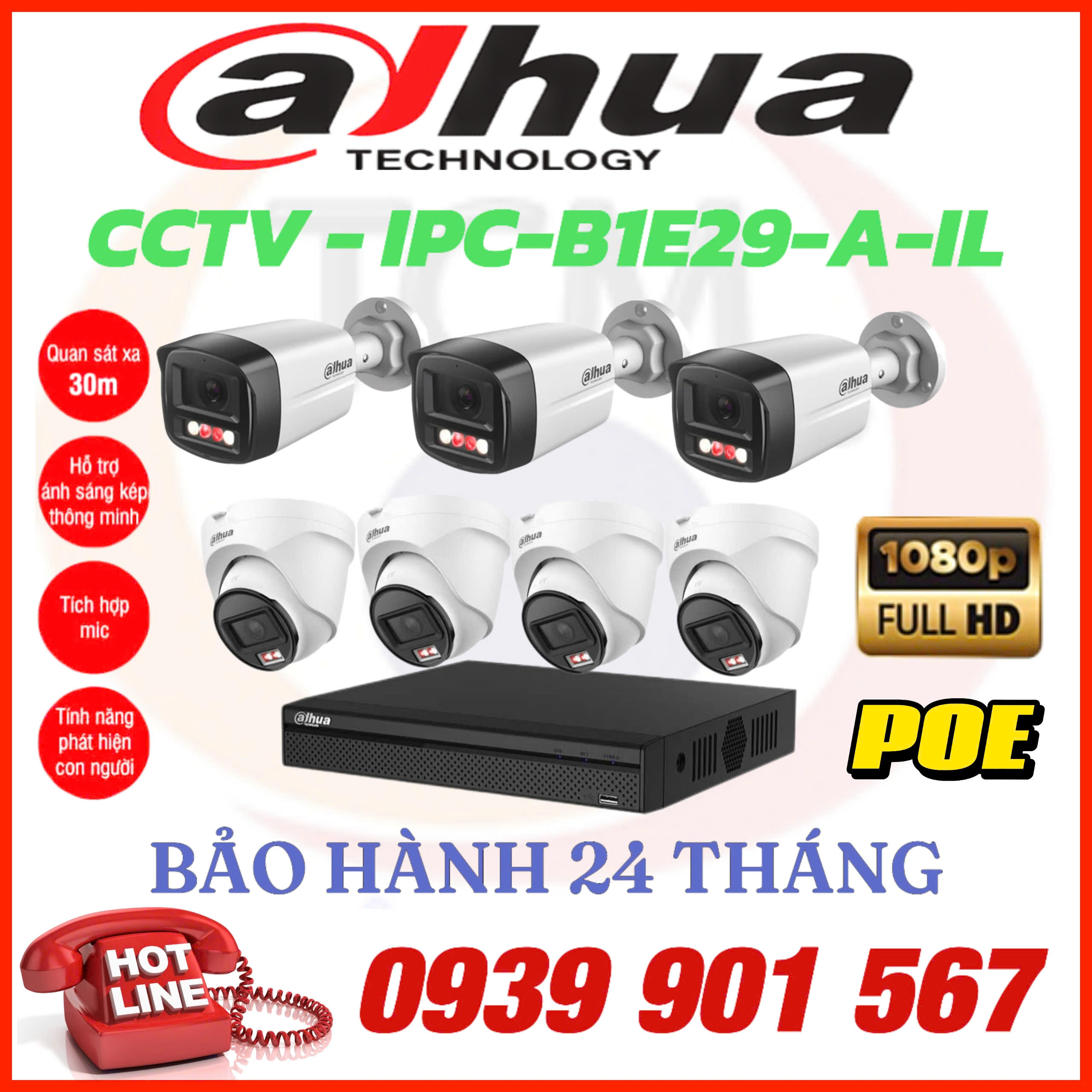 LẮP ĐẶT TRỌN BỘ  7  CAMERA QUAN SÁT DAHUA CCTV-B1E29-A-IL & T1E29-A-IL