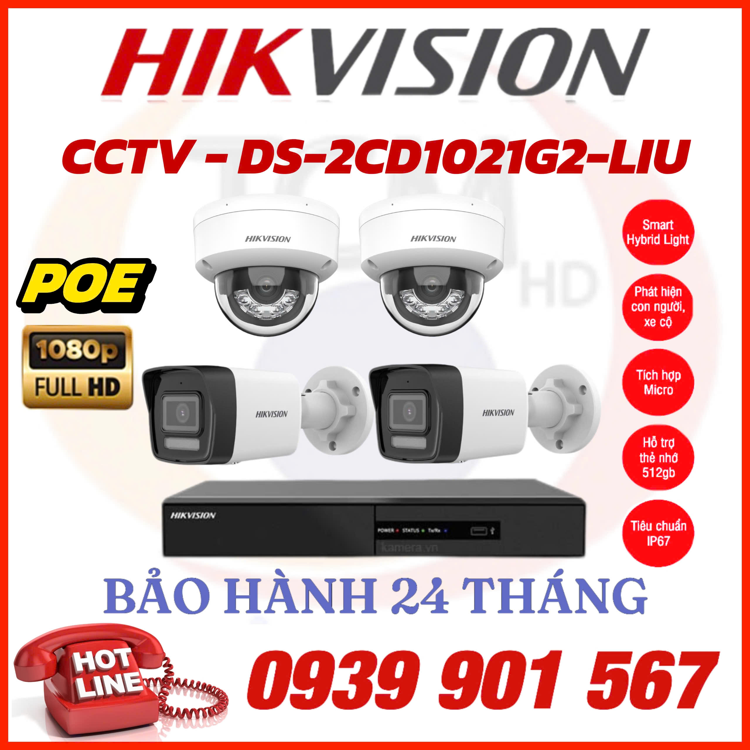 LẮP ĐẶT TRỌN BỘ 4 CAMERA IP QUAN SÁT HIKVISION CCTV-2CD1021G2-LIU