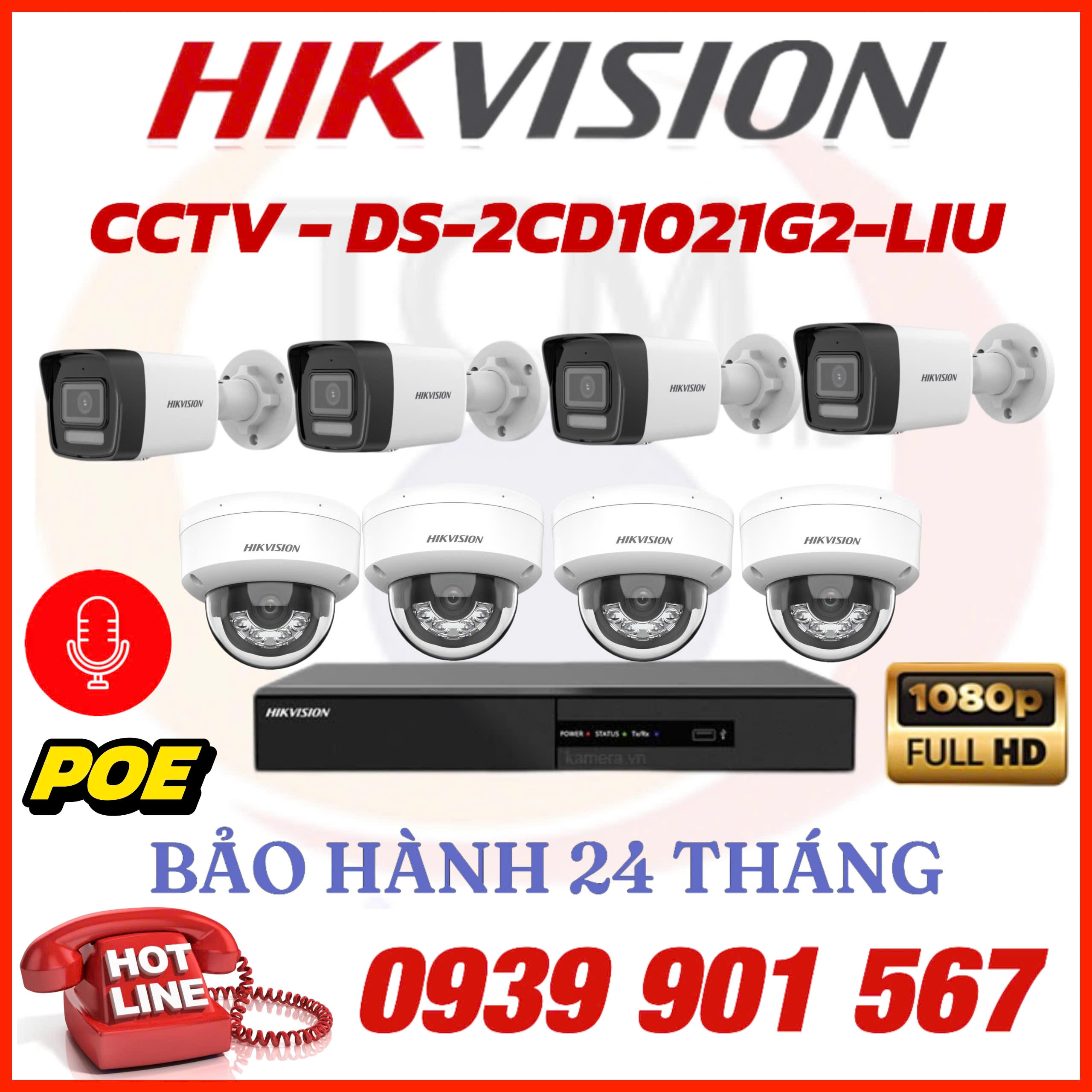 LẮP ĐẶT TRỌN BỘ 8 CAMERA IP QUAN SÁT HIKVISION CCTV-2CD1021G2-LIU