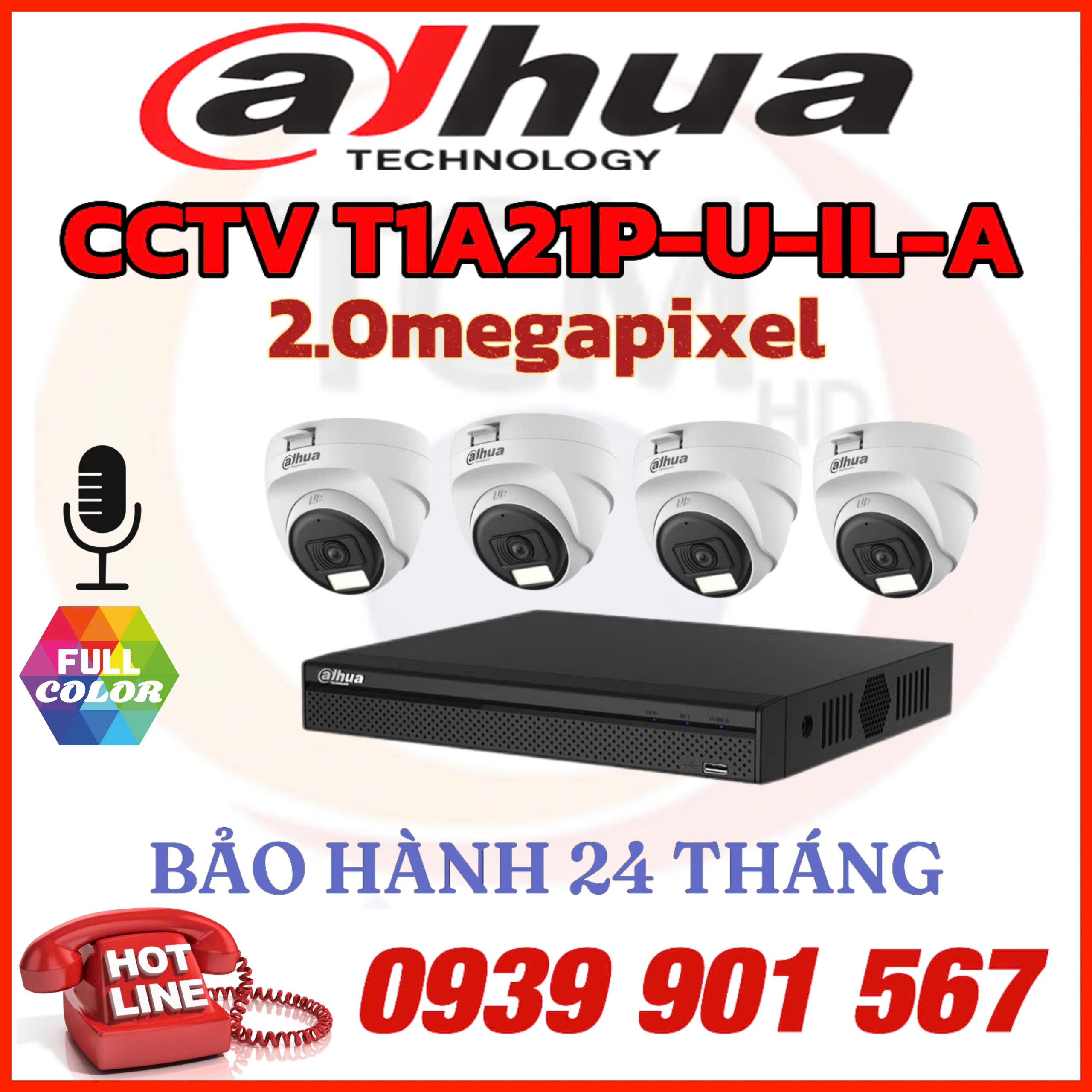 Lắp đặt trọn bộ 04 camera quan sát CCTV-HAC-T1A21P-U-IL-A