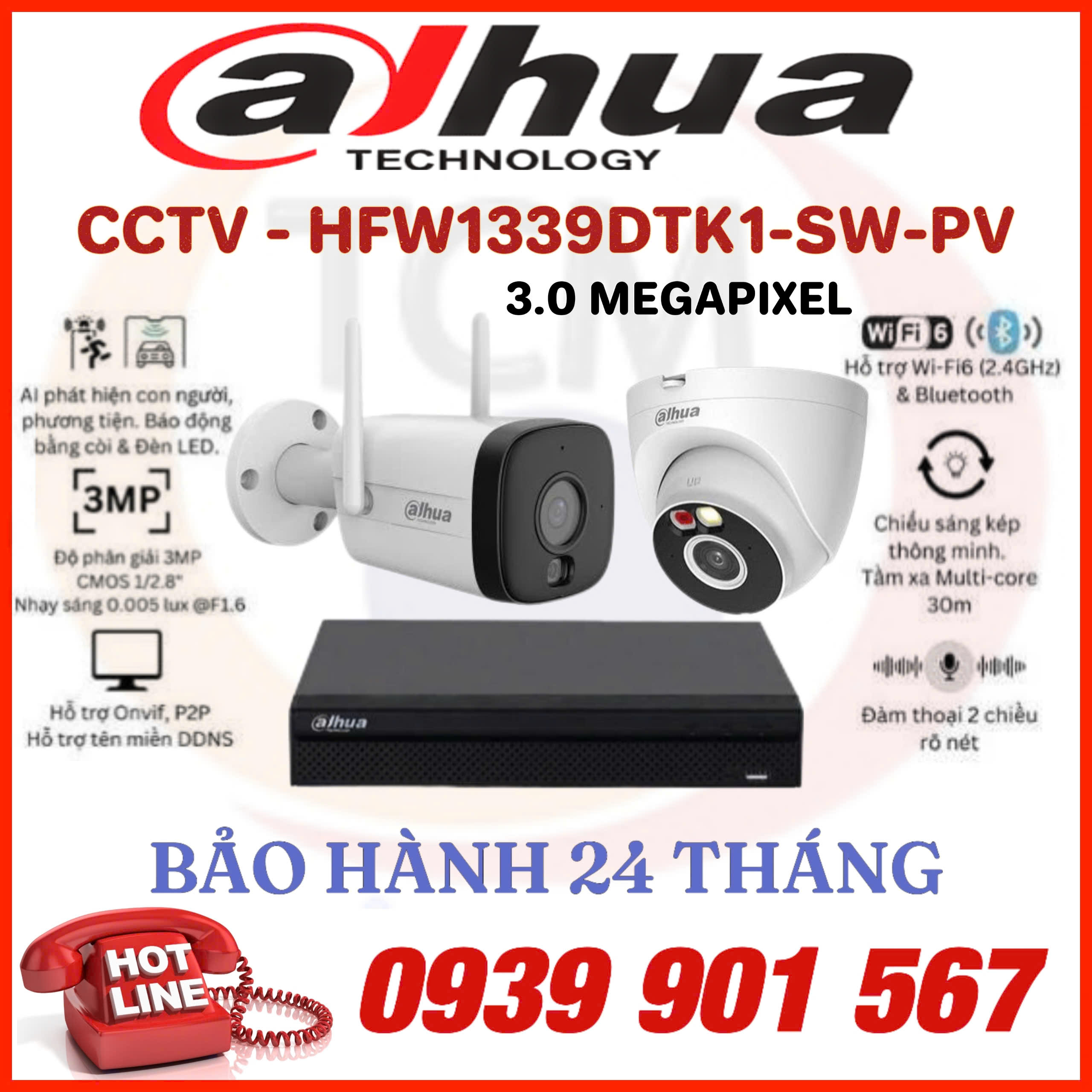 LẮP ĐẶT BỘ 2 CAMERA QUAN SÁT DAHUA CCTV-HFW1339DTK1-SW-PV