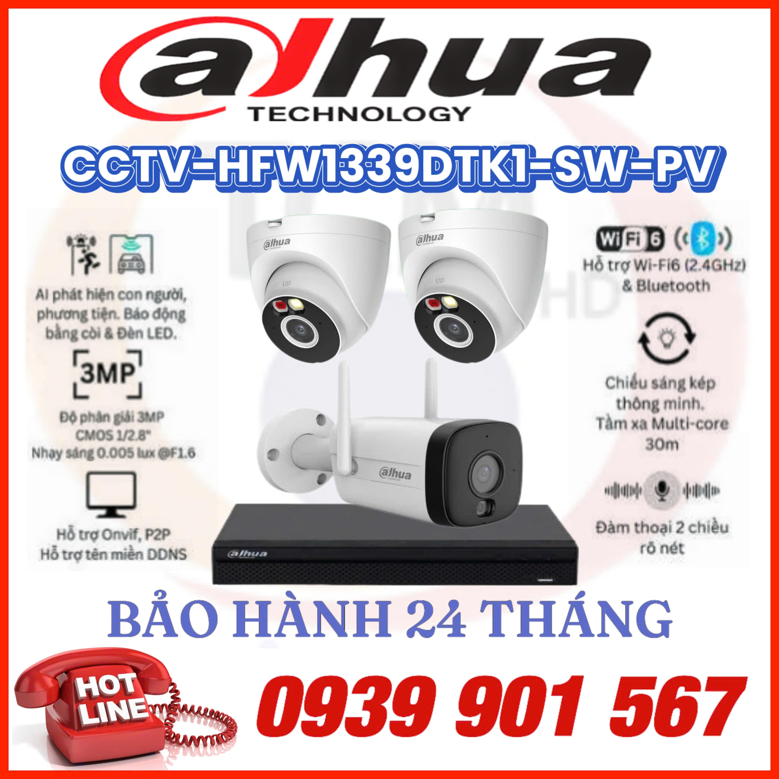 LẮP ĐẶT BỘ 3 CAMERA QUAN SÁT DAHUA CCTV-HFW1339DTK1-SW-PV