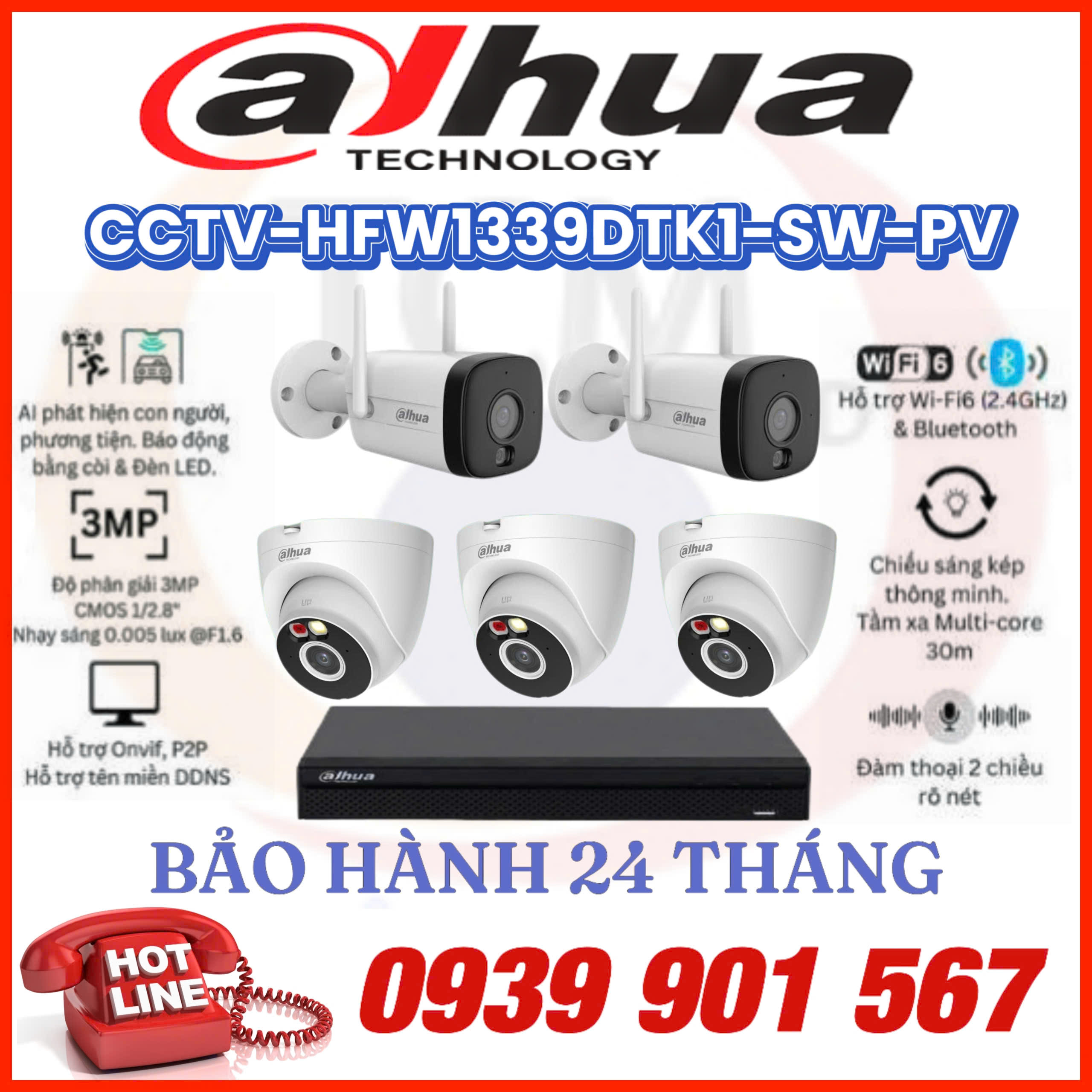 LẮP ĐẶT BỘ 5 CAMERA QUAN SÁT DAHUA CCTV-HFW1339DTK1-SW-PV