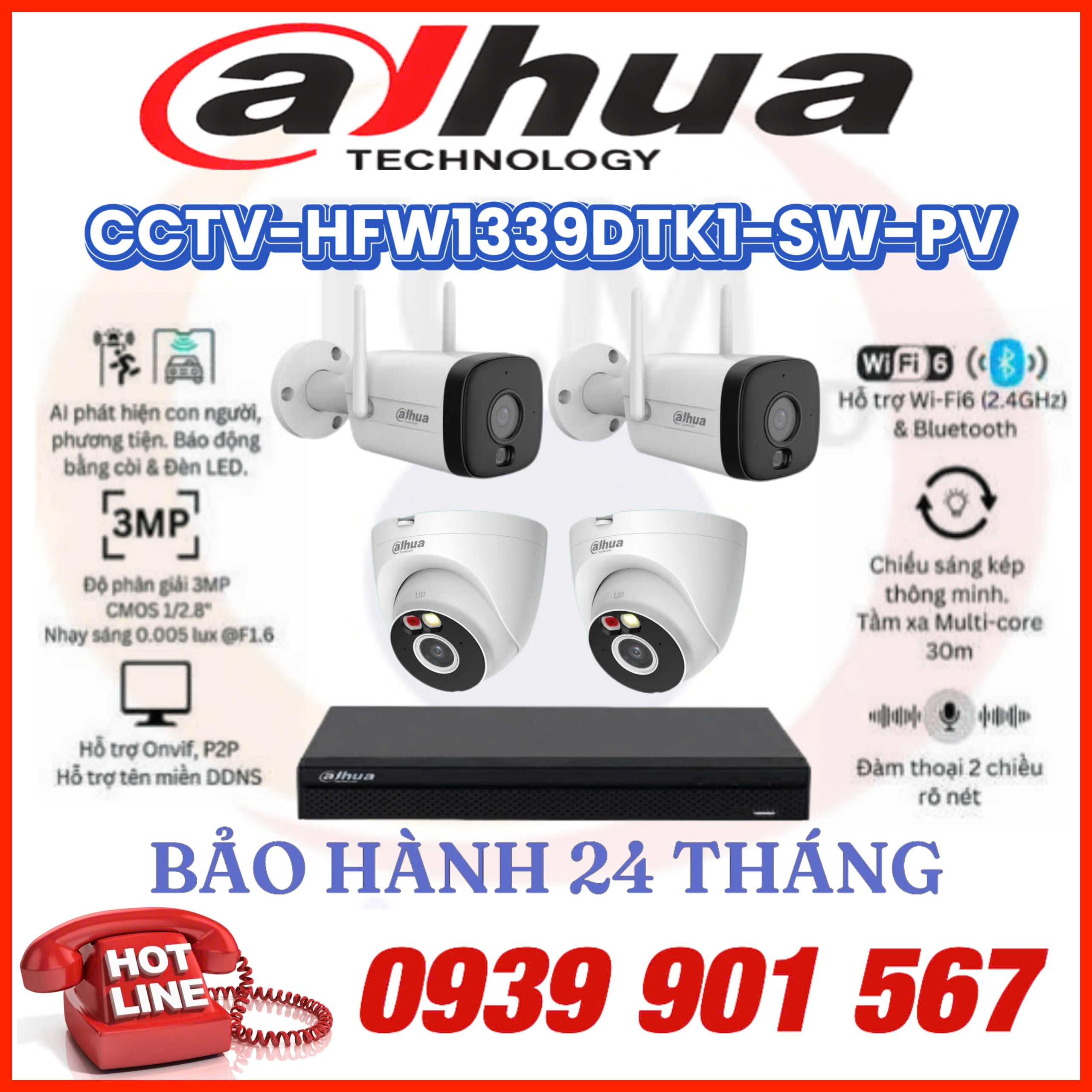 LẮP ĐẶT BỘ 4 CAMERA QUAN SÁT DAHUA CCTV-HFW1339DTK1-SW-PV