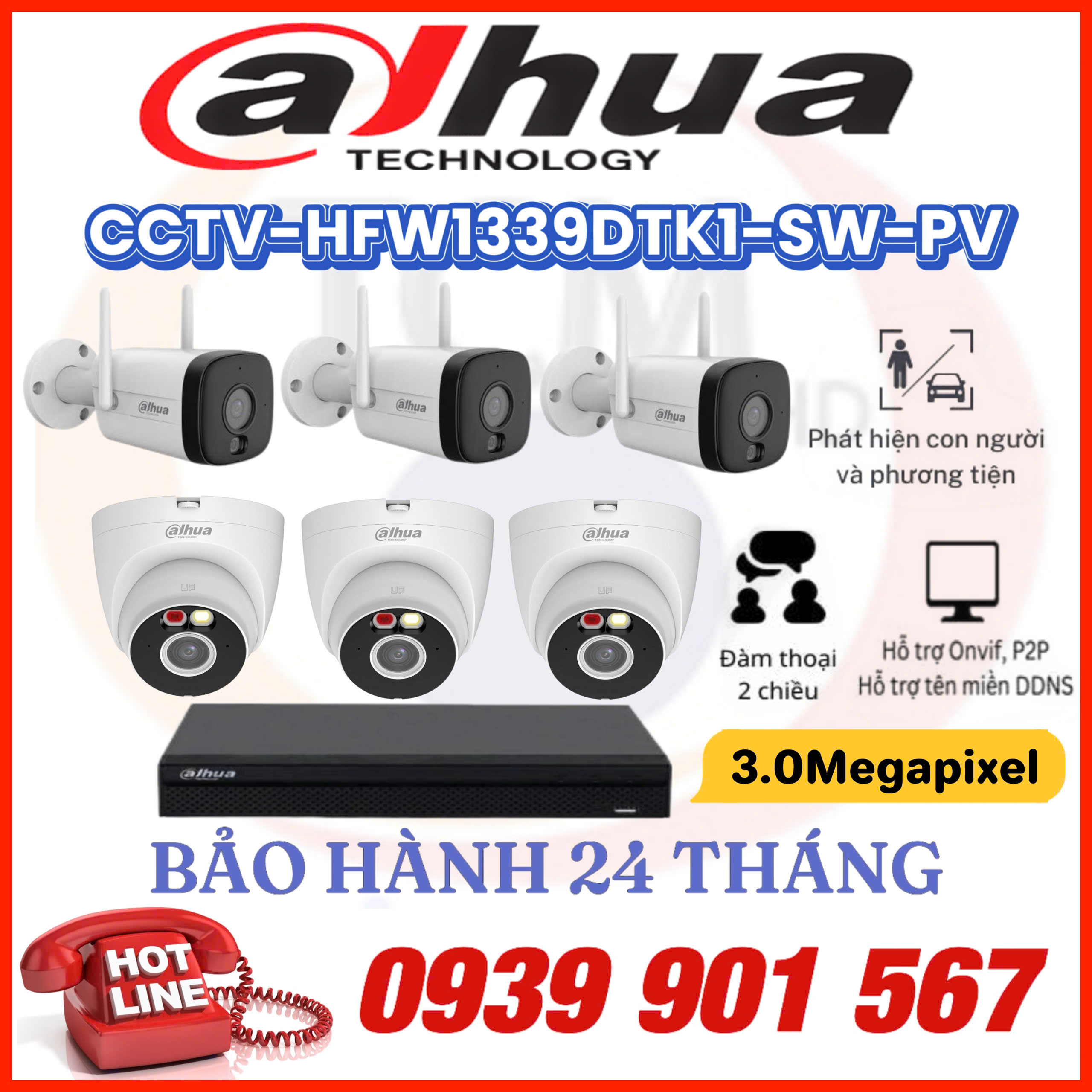 LẮP ĐẶT BỘ 6 CAMERA QUAN SÁT DAHUA CCTV-HFW1339DTK1-SW-PV