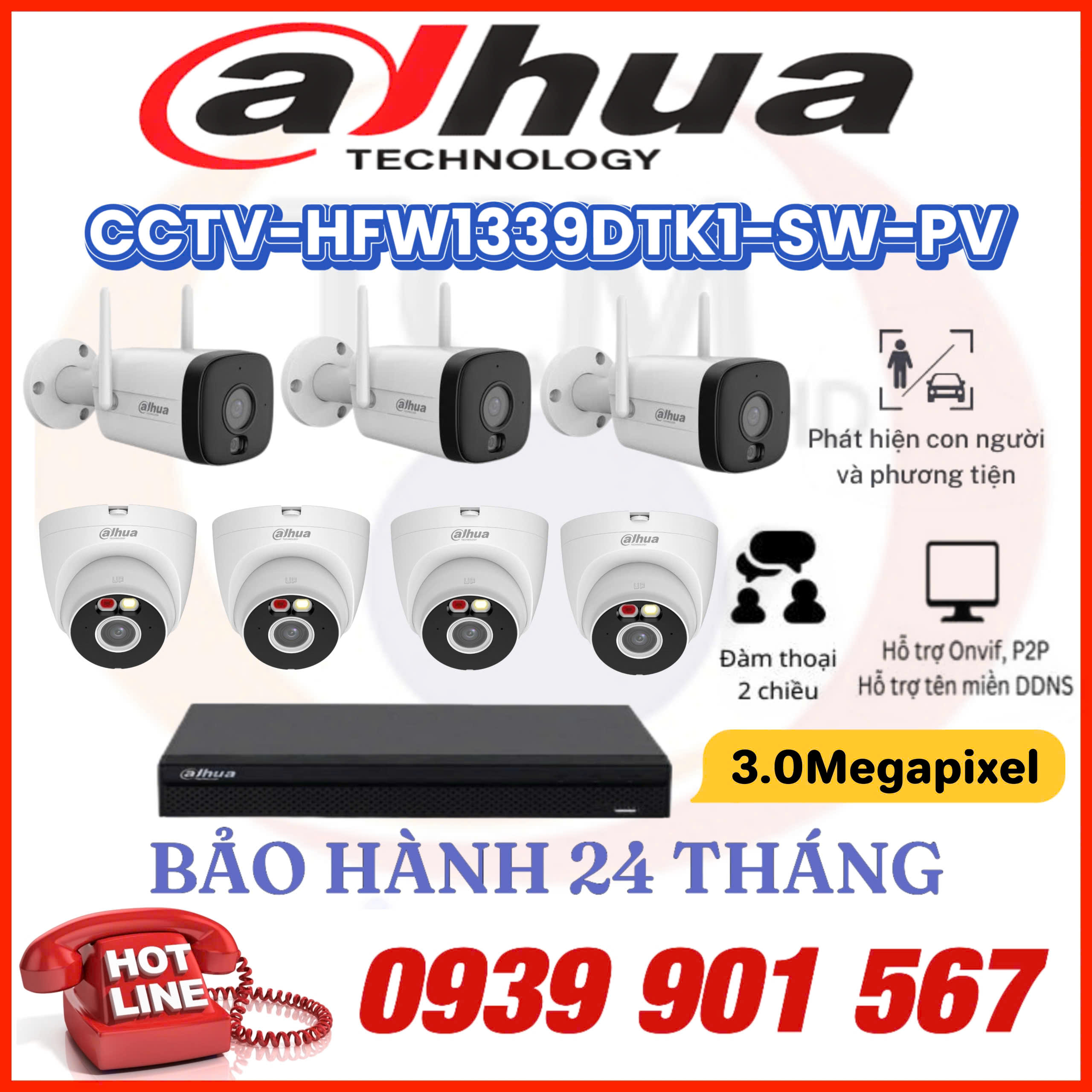 LẮP ĐẶT BỘ 7 CAMERA QUAN SÁT DAHUA CCTV-HFW1339DTK1-SW-PV