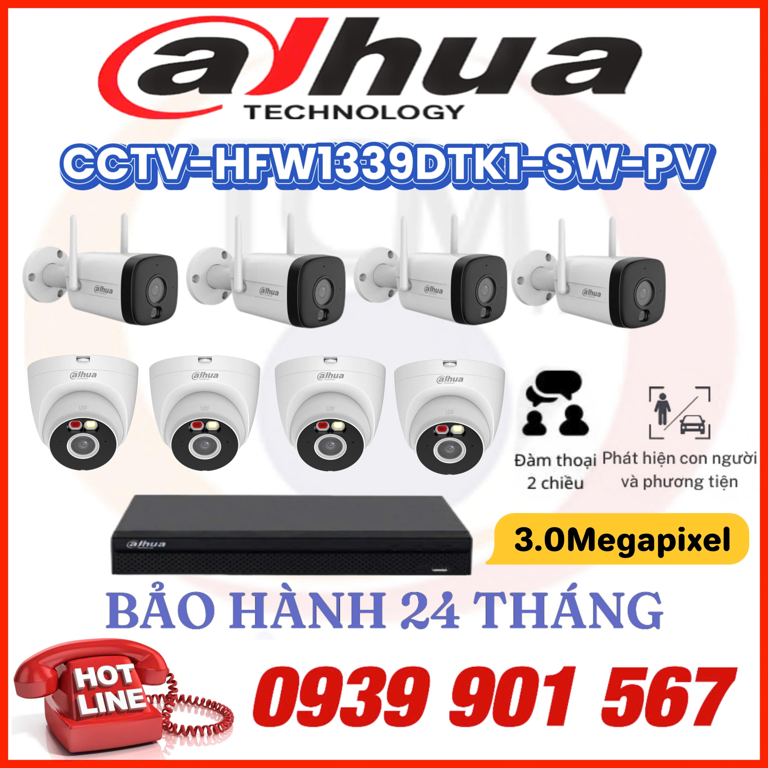 LẮP ĐẶT BỘ 8 CAMERA QUAN SÁT DAHUA CCTV-HFW1339DTK1-SW-PV