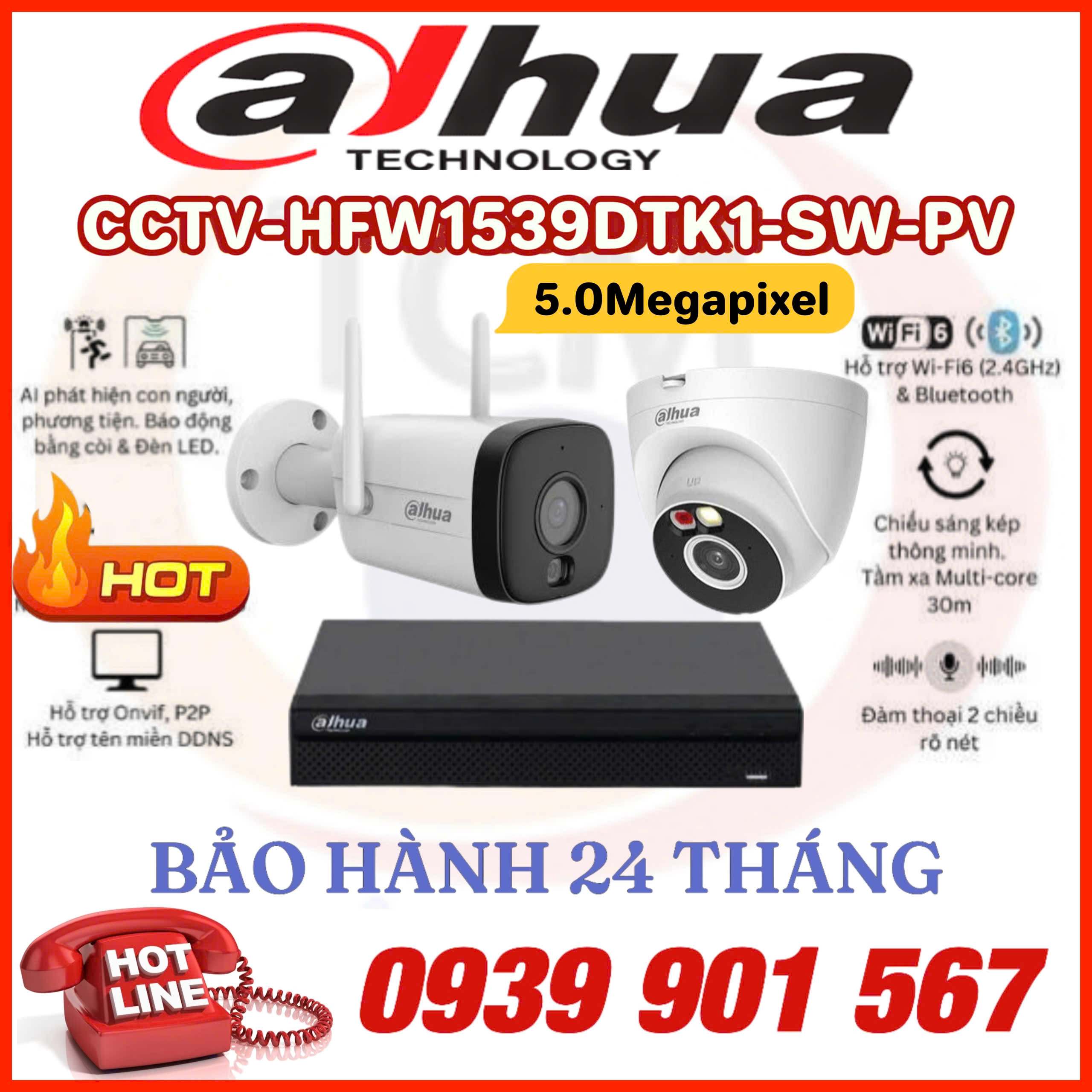 LẮP ĐẶT BỘ 2 CAMERA QUAN SÁT DAHUA CCTV-HFW1539DTK1-SW-PV