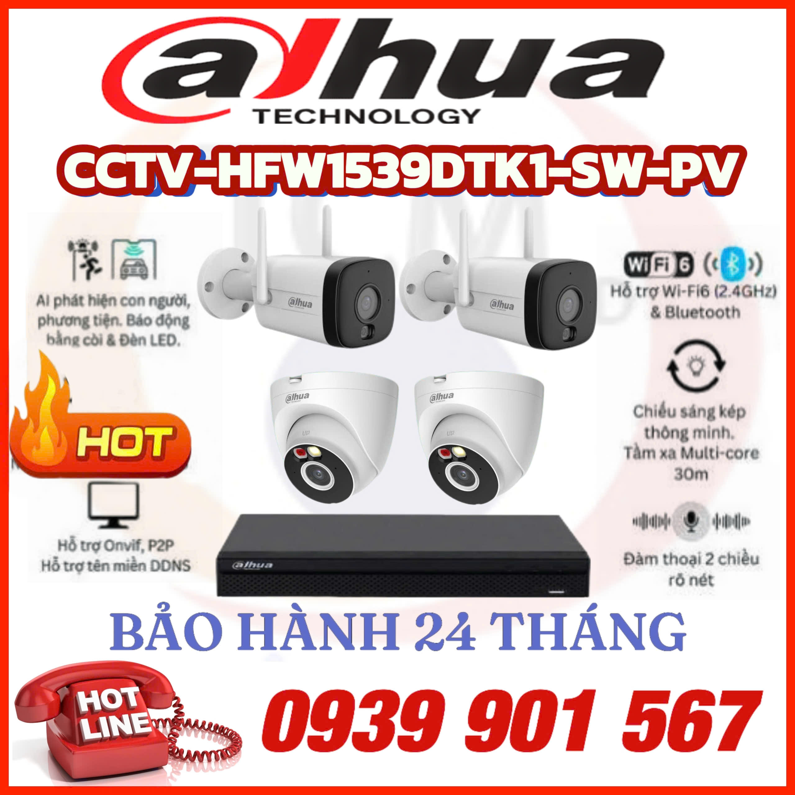 LẮP ĐẶT BỘ 4 CAMERA QUAN SÁT DAHUA CCTV-HFW1539DTK1-SW-PV