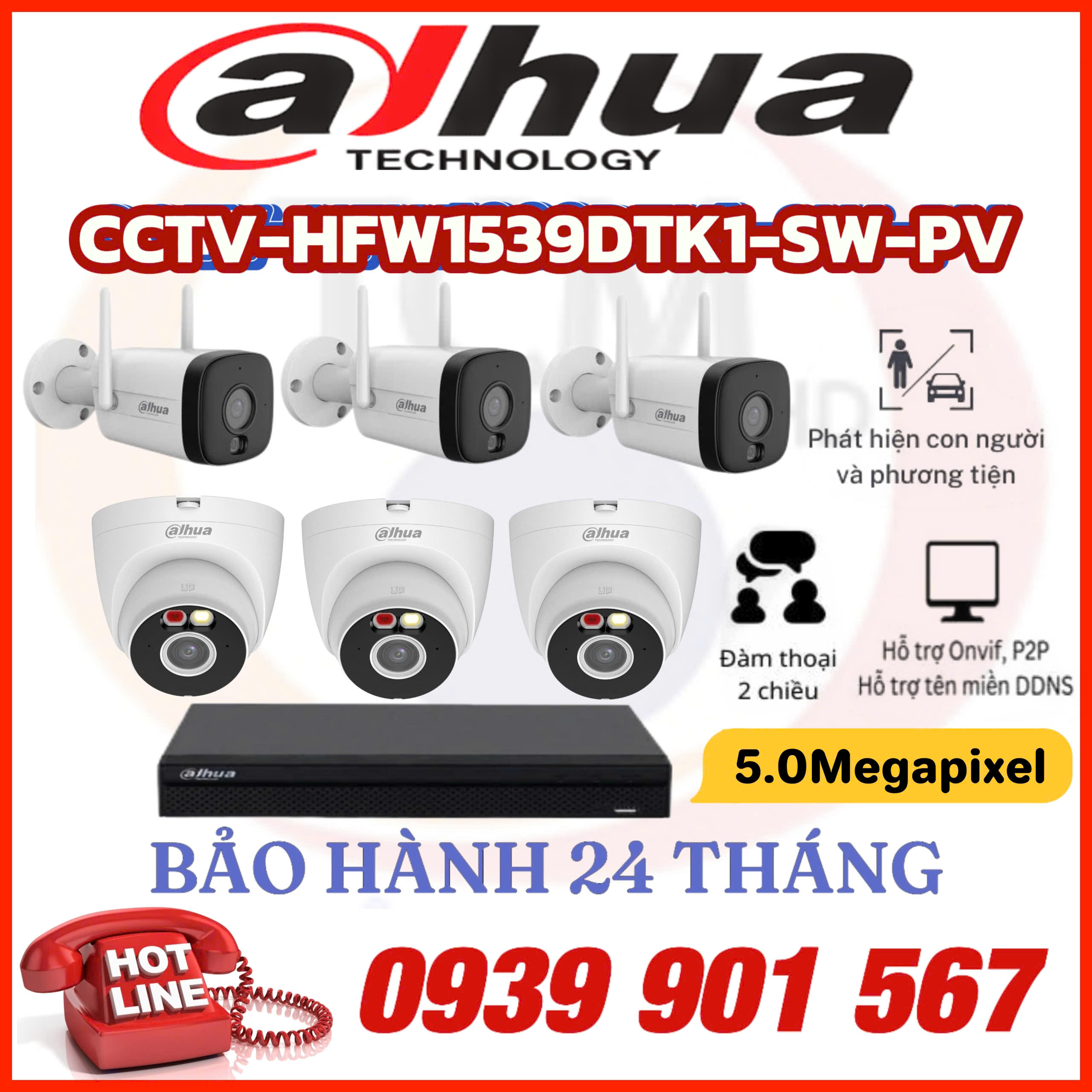LẮP ĐẶT BỘ 6 CAMERA QUAN SÁT DAHUA CCTV-HFW1539DTK1-SW-PV