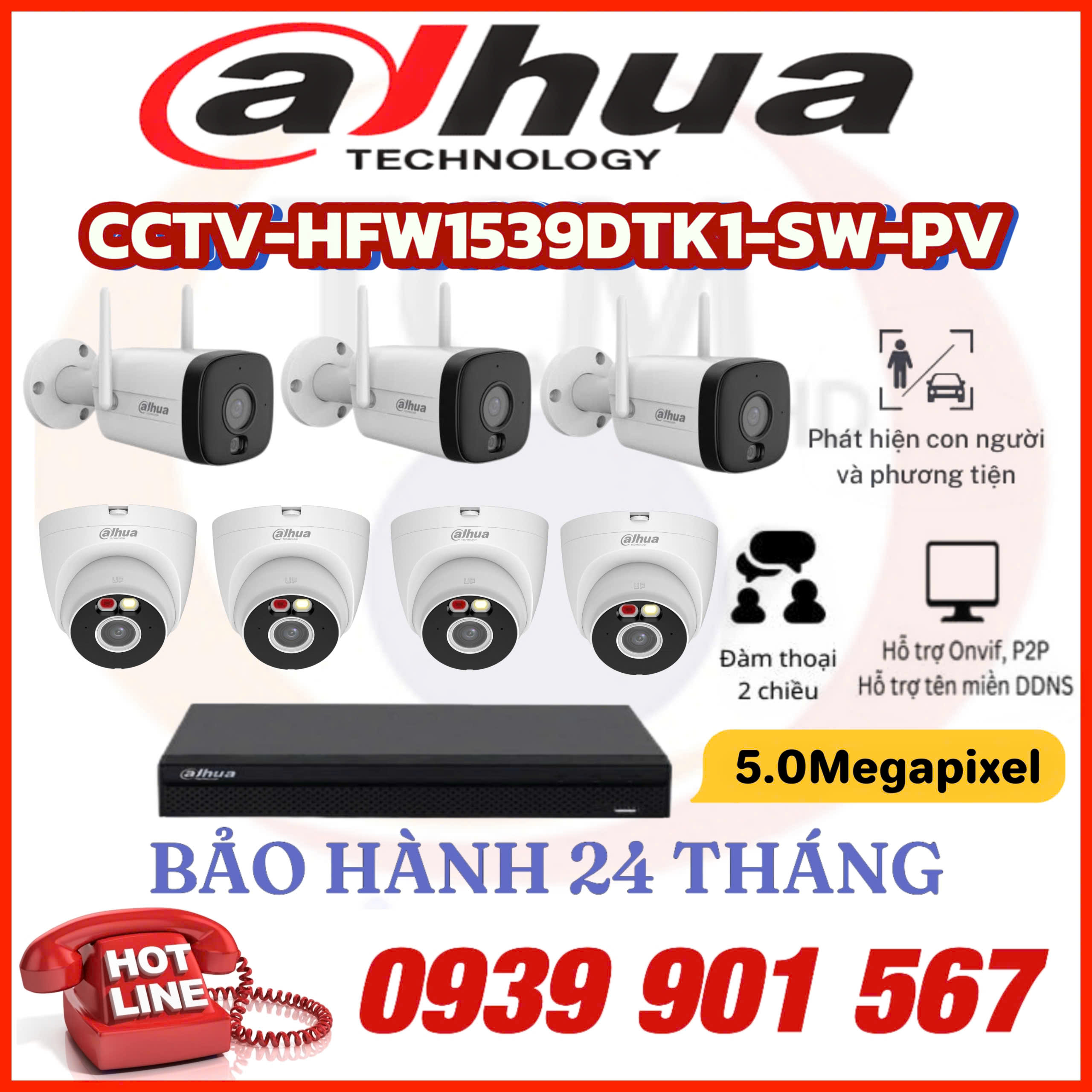 LẮP ĐẶT BỘ 7 CAMERA QUAN SÁT DAHUA CCTV-HFW1339DTK1-SW-PV