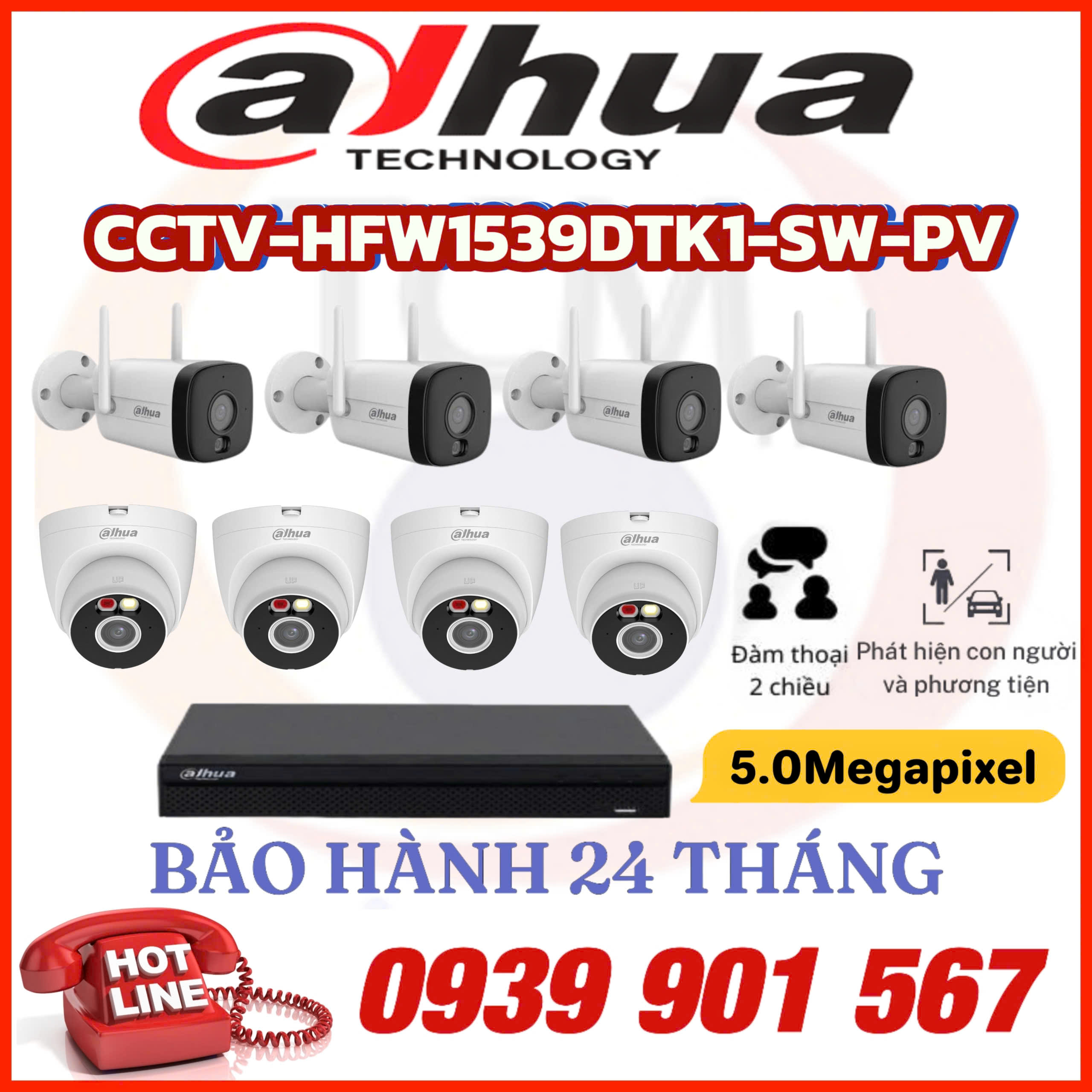 LẮP ĐẶT BỘ 8 CAMERA QUAN SÁT DAHUA CCTV-HFW1339DTK1-SW-PV