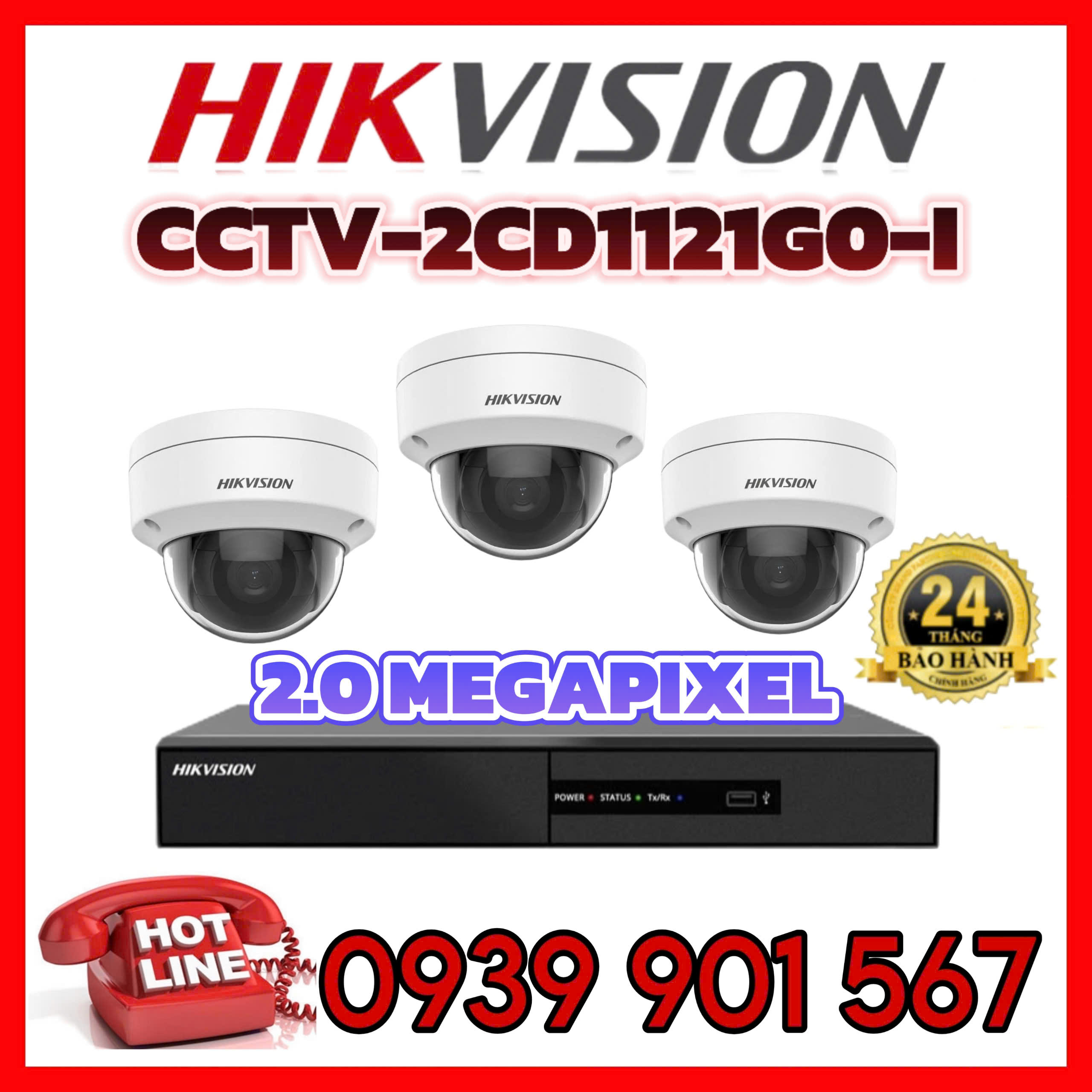 Lắp đặt trọn bộ 3 camera quan sát HIKVISION CCTV-2CD1021G0-I