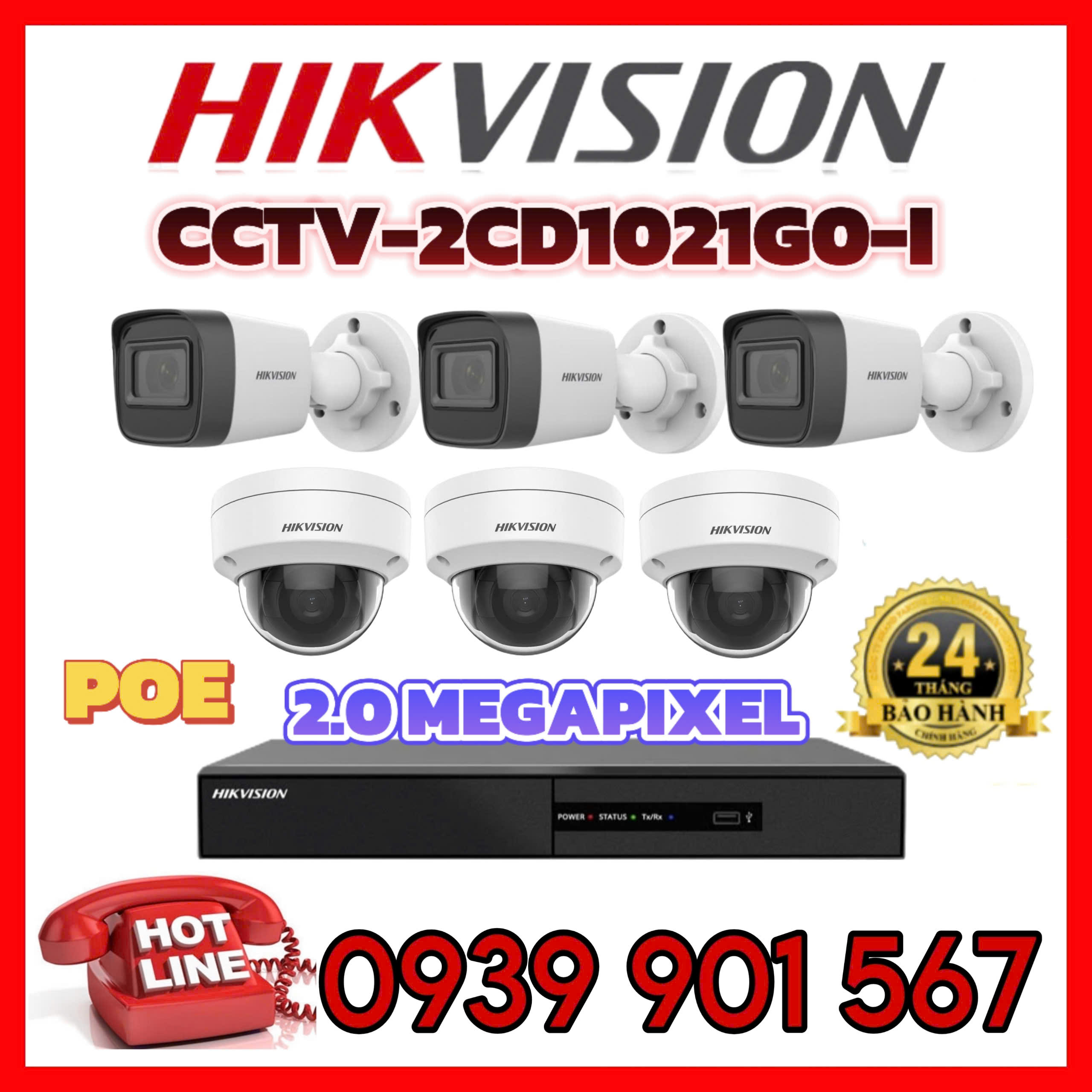 Lắp đặt trọn bộ 6 camera quan sát CCTV-2CD1021G0-I 