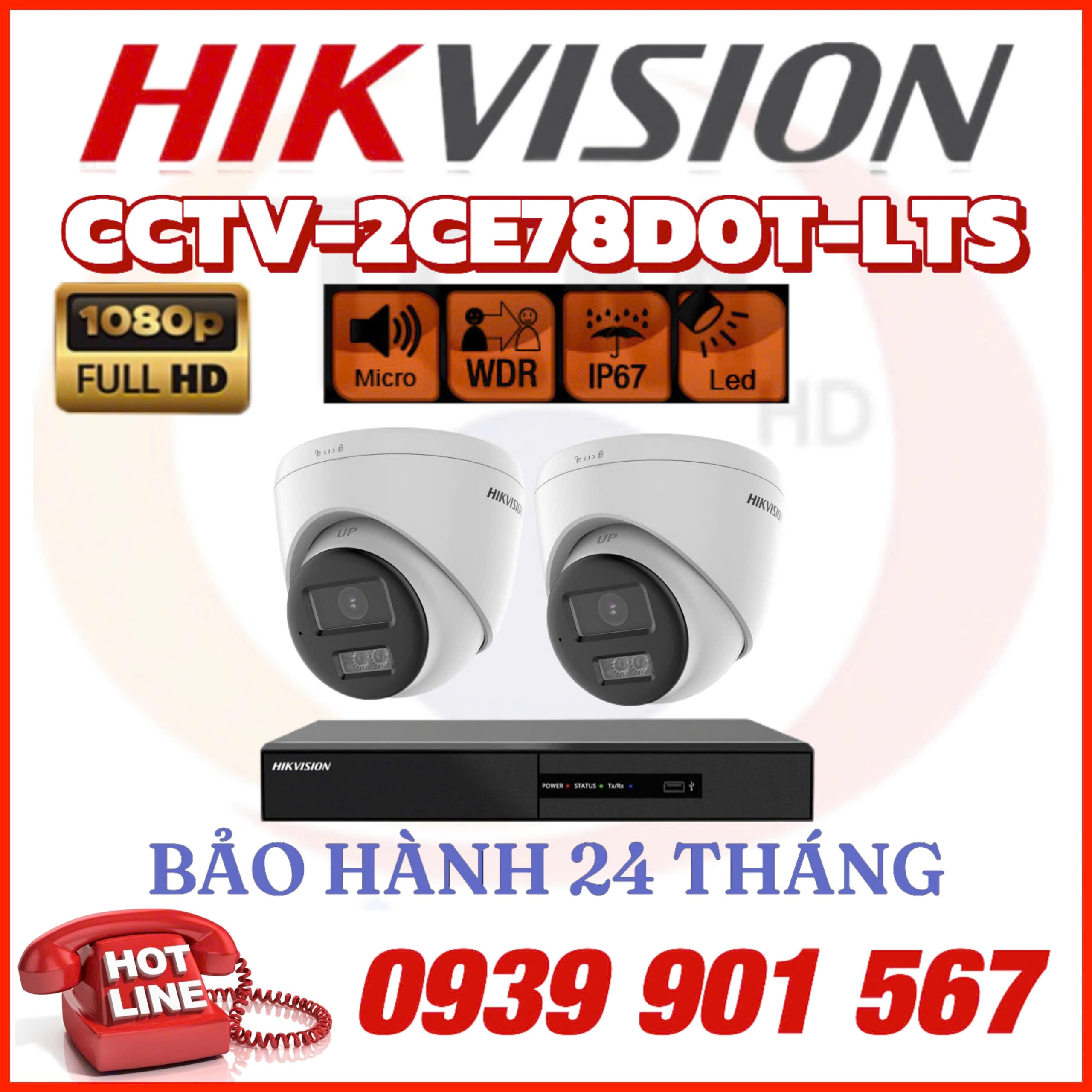 Lắp đặt trọn bộ 02 camera quan sát CCTV-DS-2CE78D0T-LTS