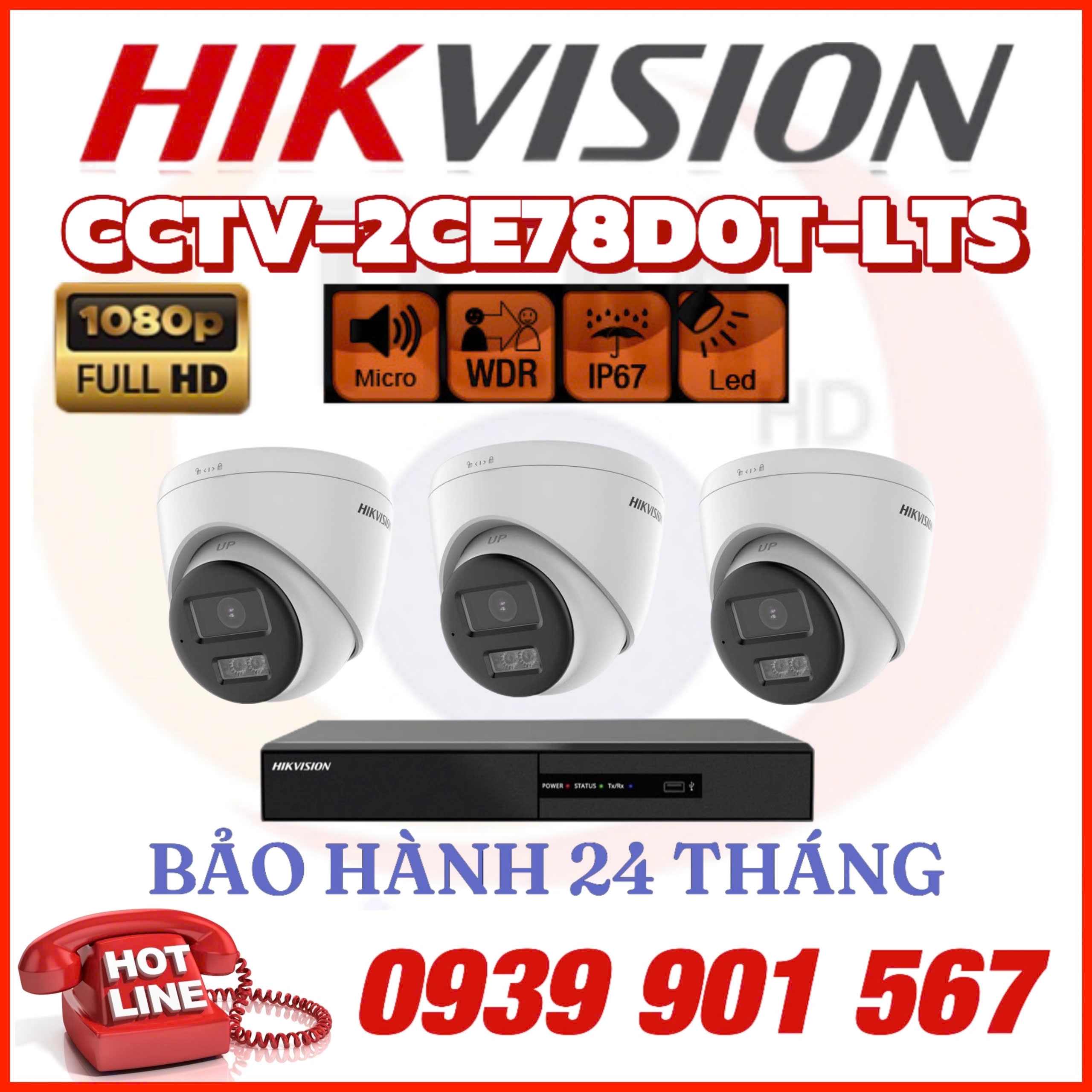 Lắp đặt trọn bộ 03 camera quan sát CCTV-DS-2CE78D0T-LTS