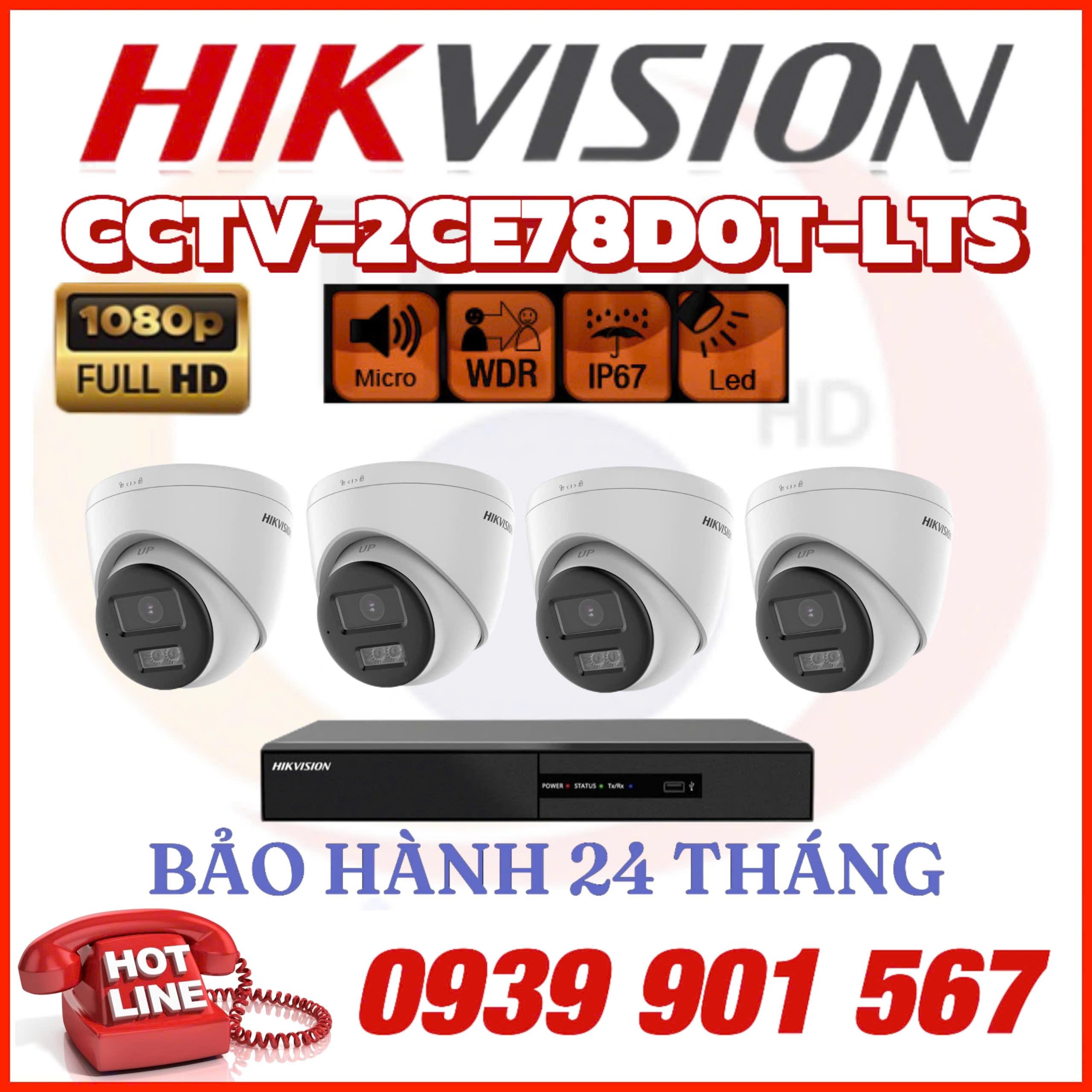 Lắp đặt trọn bộ 04 camera quan sát CCTV-DS-2CE78D0T-LTS
