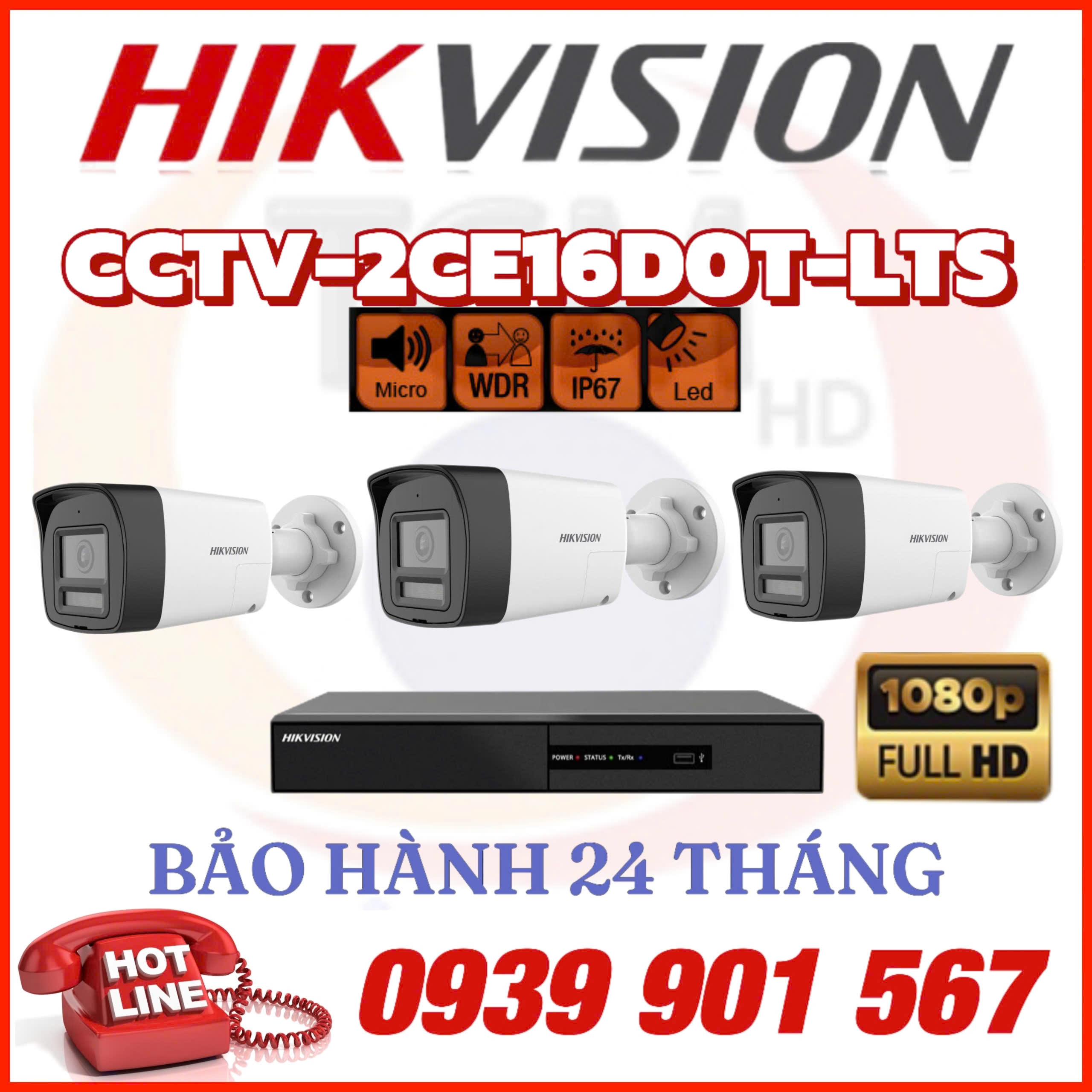 Lắp đặt trọn bộ 03 camera quan sát CCTV-DS-2CE16D0T-LTS