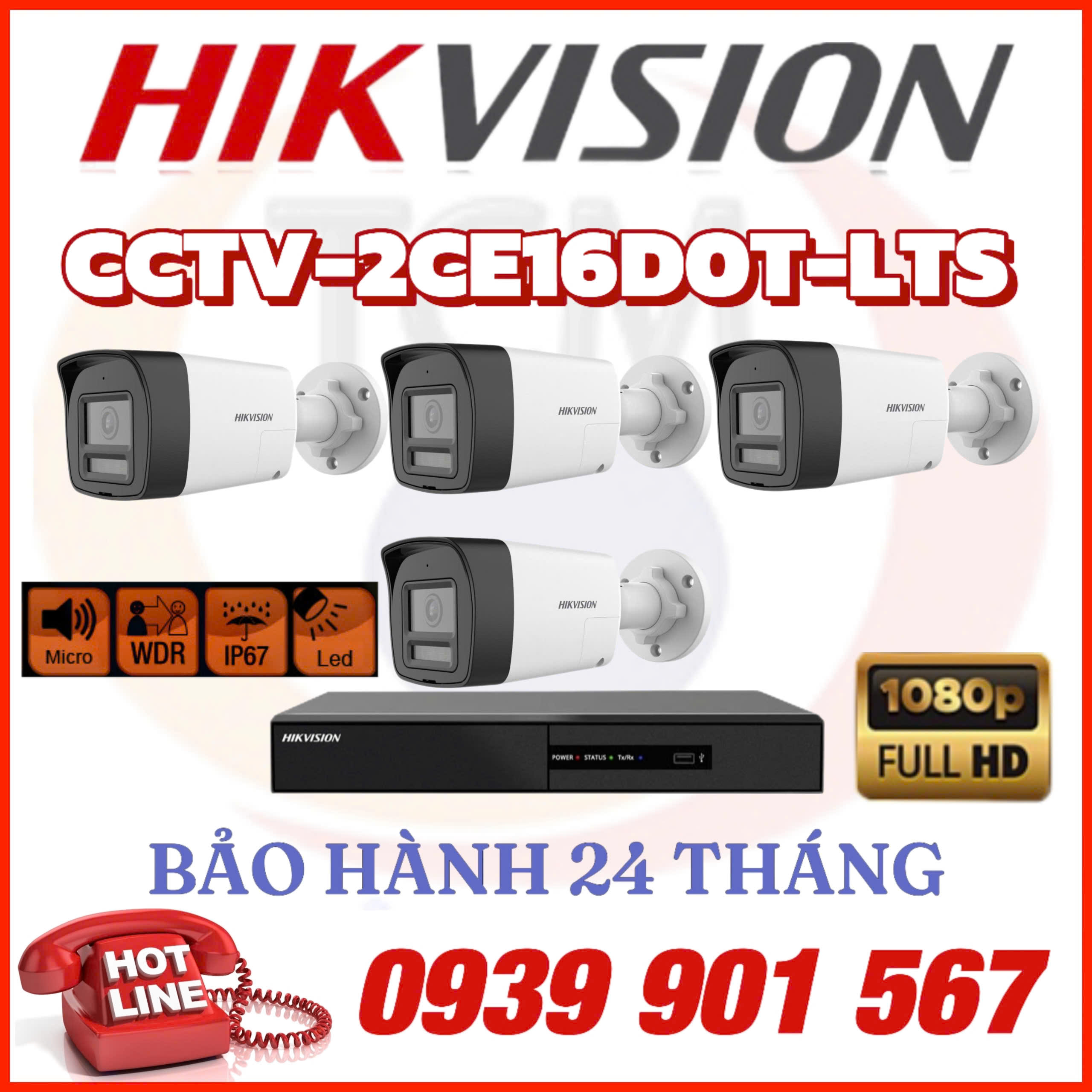Lắp đặt trọn bộ 04 camera quan sát CCTV-DS-2CE16D0T-LTS