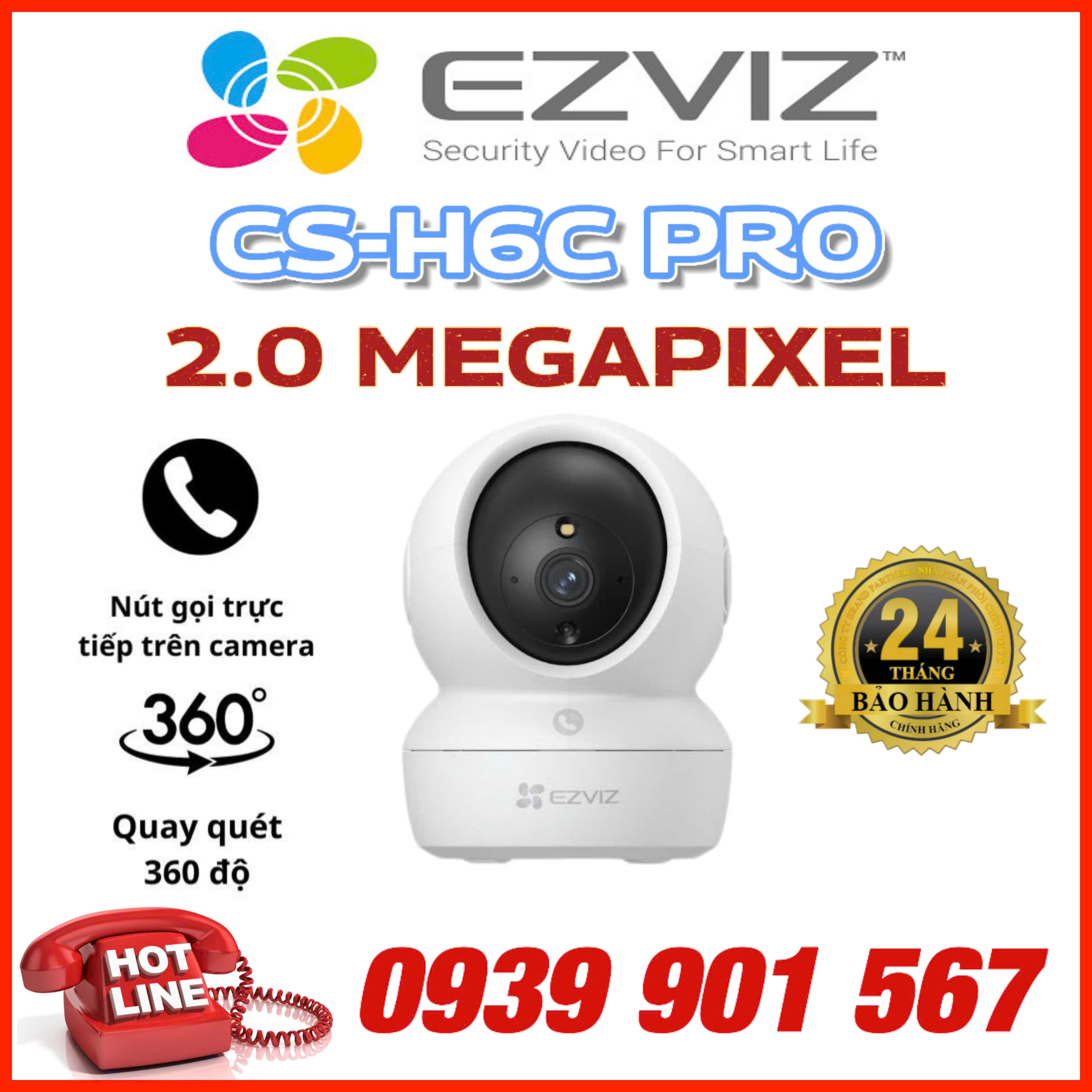 Camera Wifi Ezviz H6C Pro 2MP (Gọi điện qua app, quay quét, đêm full màu)