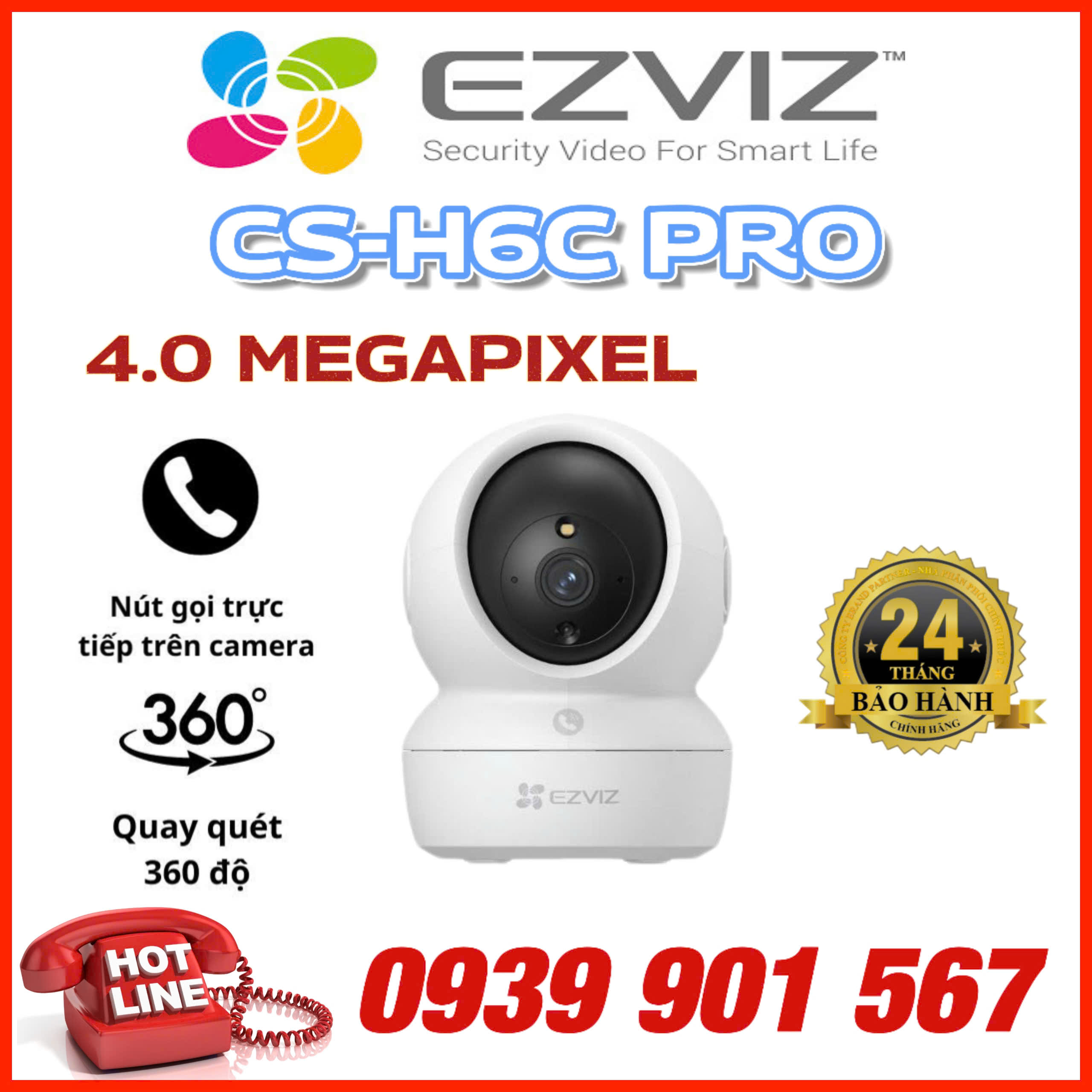 Camera WiFi EZVIZ H6C Pro 2K+ 4MP (Quay quét, gọi qua app)