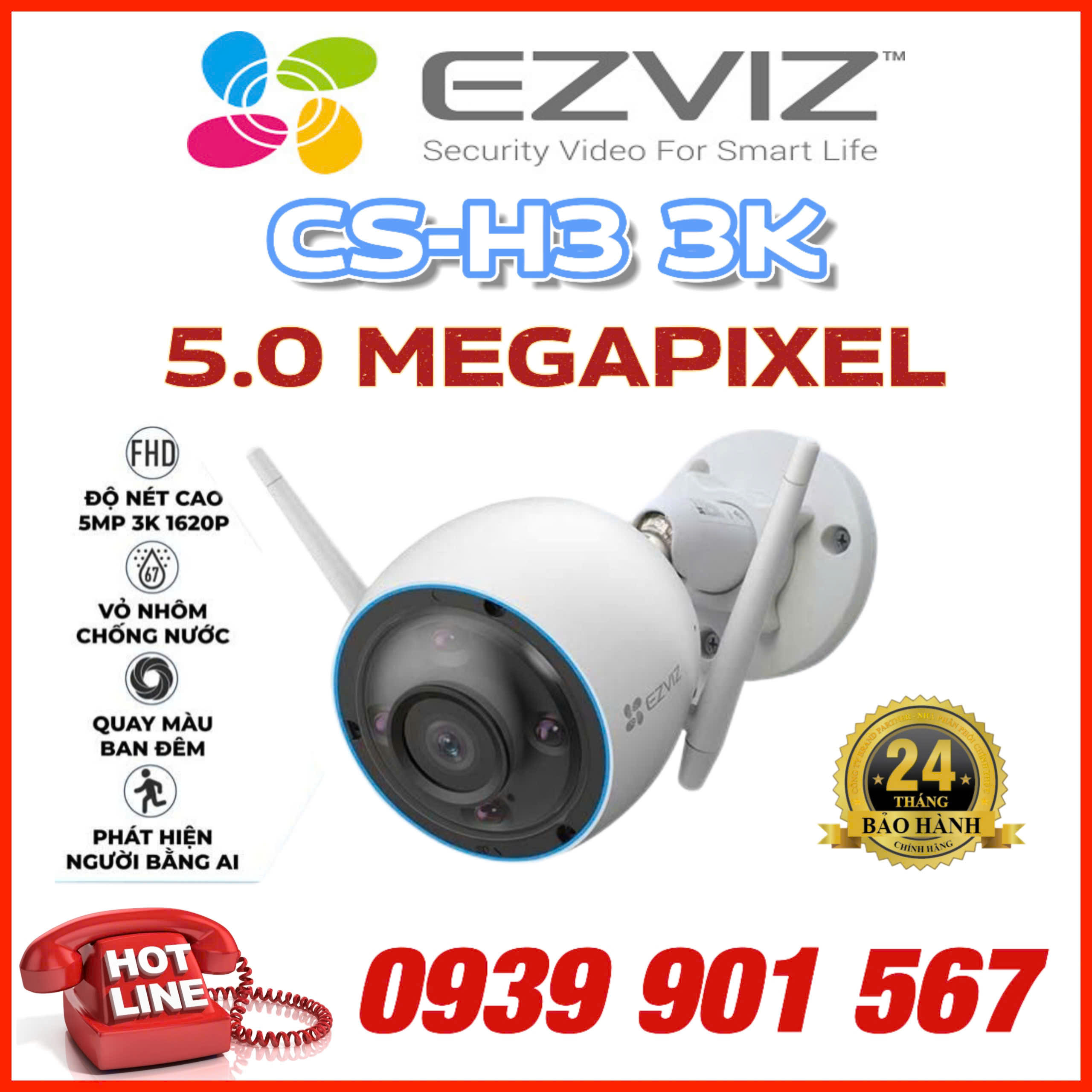 Camera Ngoài Trời EZVIZ H3 3K Full Color, Điều Khiển Vẫy Tay Thông Minh