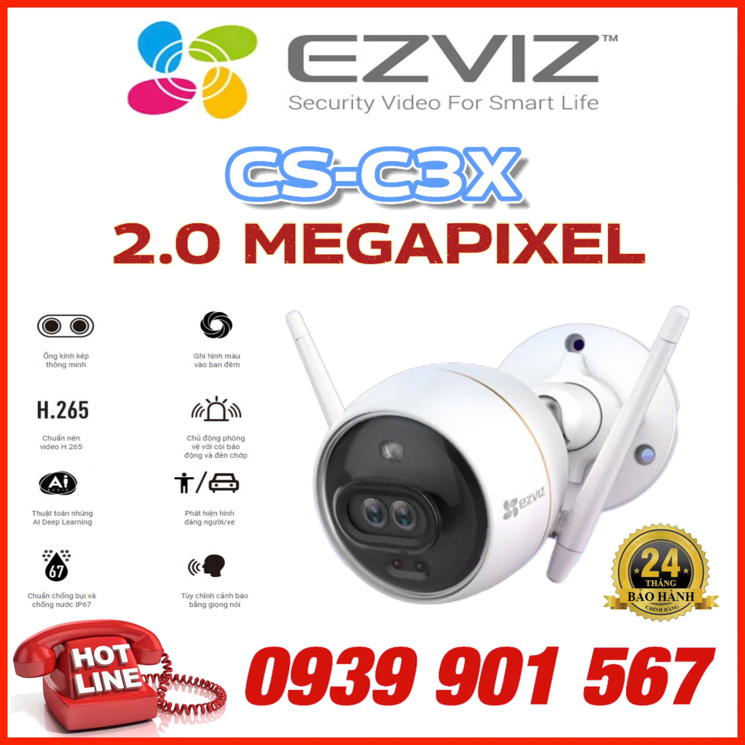 Camera IP Wifi Ezviz C3X 2mp tích hợp AI, báo động