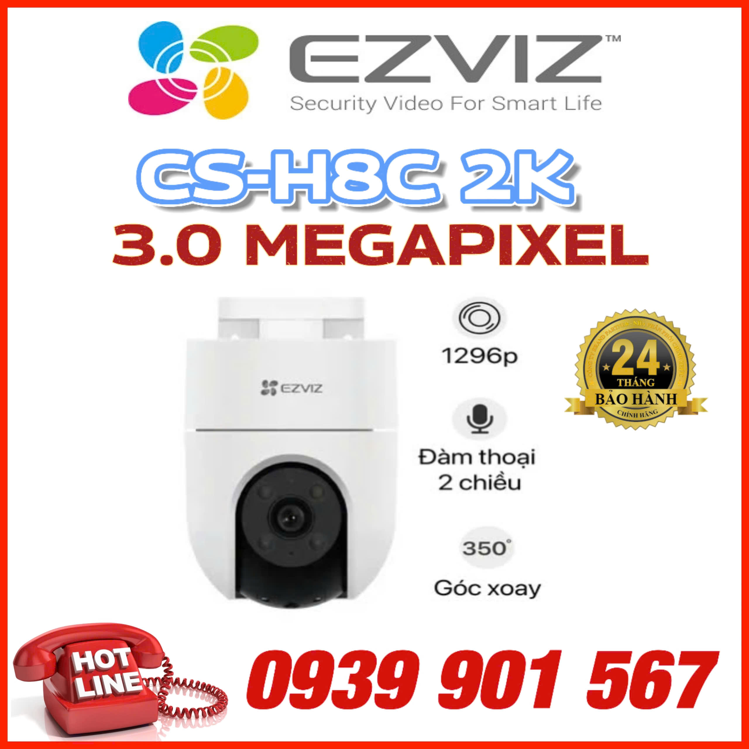 Camera Ezviz H8C 2K 3MP xoay wifi ngoài trời, đèn còi báo động, đàm thoại 2 chiều