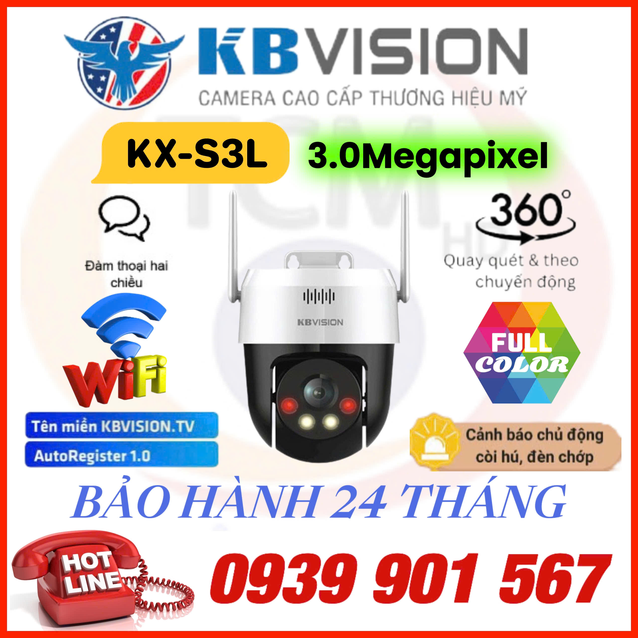 Camera IP PT WiFi 3MP Kabe Vision KX-S3L