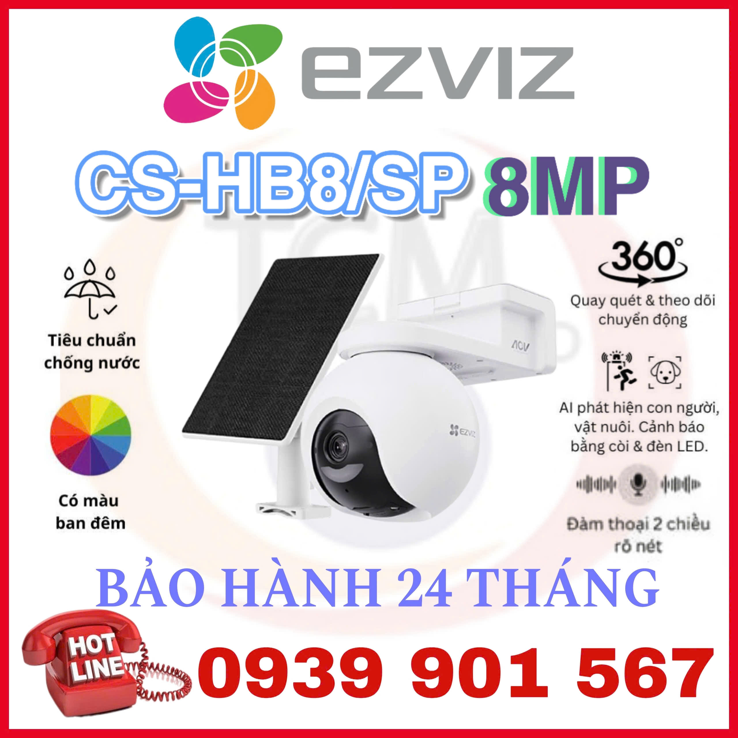 Camera IP 8MP EZVIZ CS-HB8/SP + Tấm Pin
