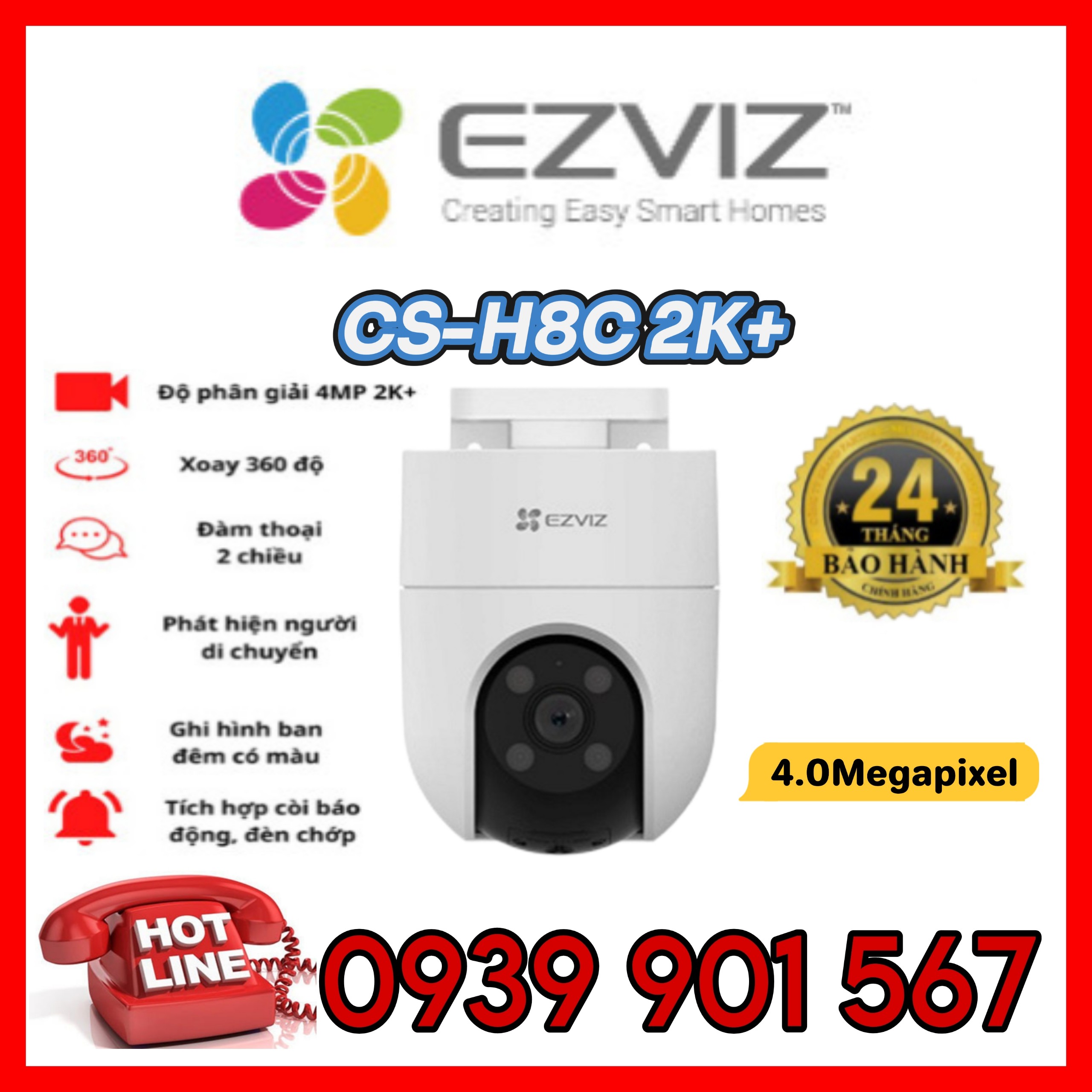 Camera WiFi EZVIZ H8C 2K+ 4MP tích hợp Ai thông minh