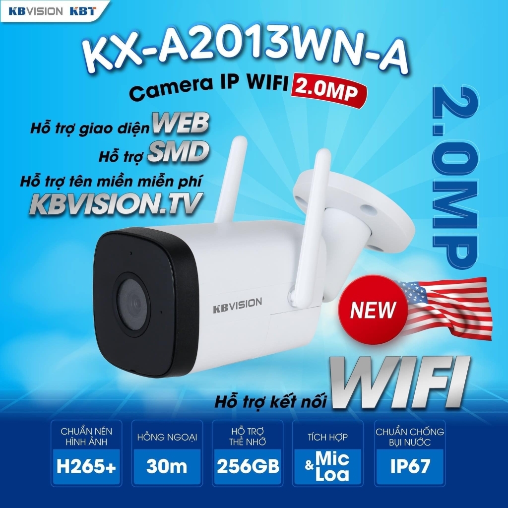 Camera KB Vision KX-A2013WN-A 2.0MP (IR30M,Micro+Loa+Thẻ) VAT