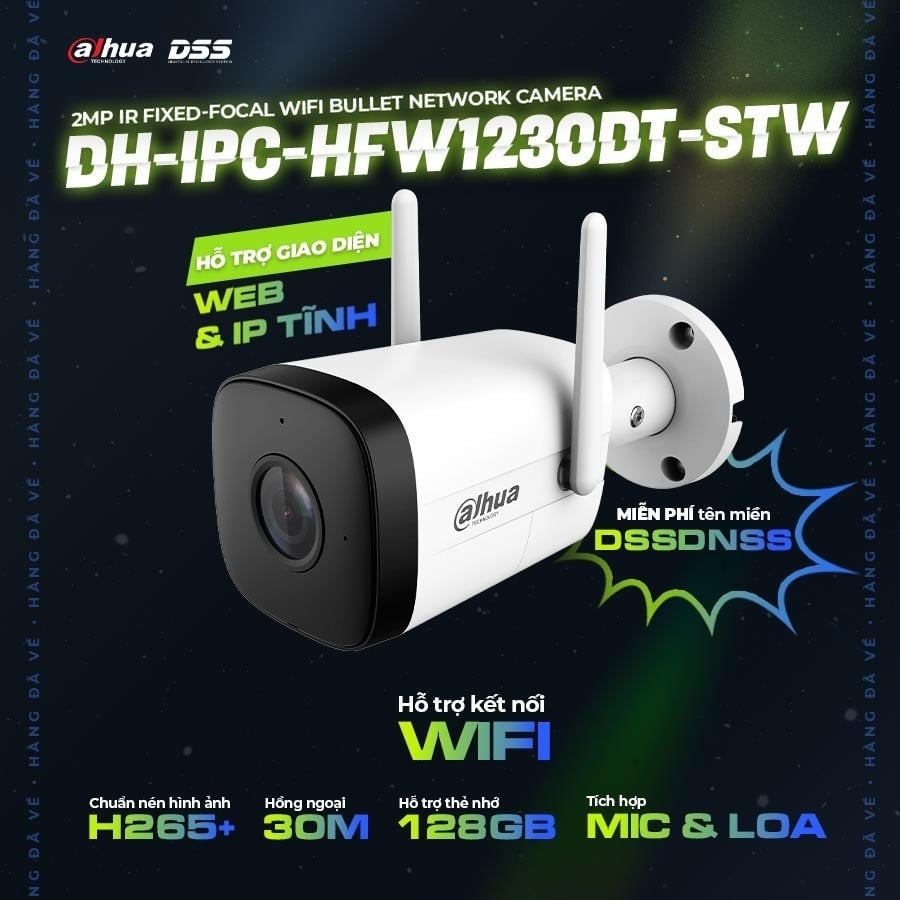 Camera wifi ngoài trời Dahua DH-IPC-HFW1230DT-STW 2MP, hồng ngoại 30m, hỗ  trợ phát