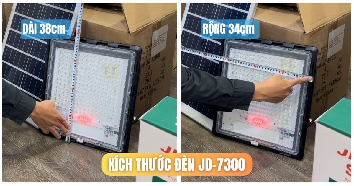 Kích thước đèn năng lượng mặt trời 300w chống lóa JD7300