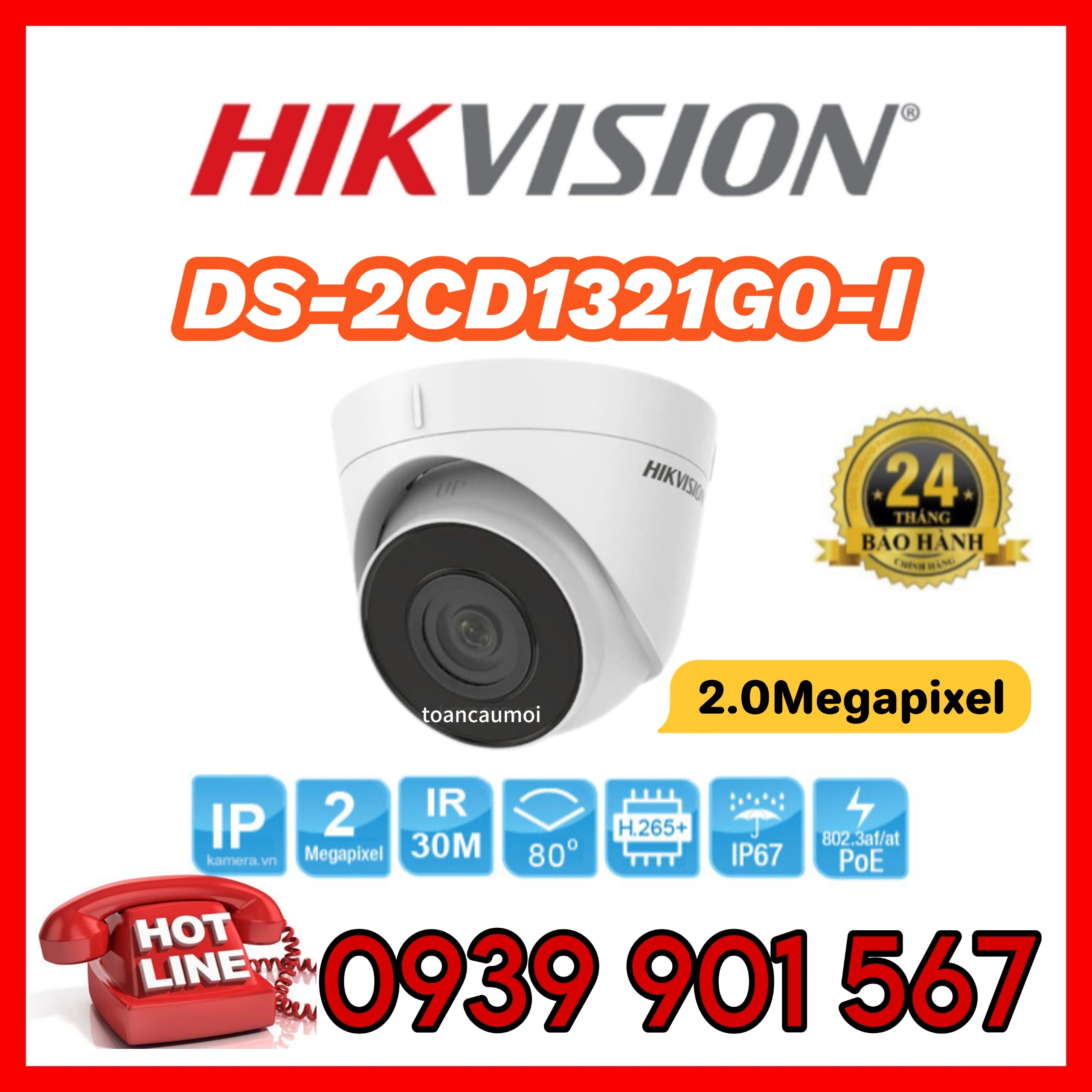 Camera IP 2MP bán cầu HIKVISION DS-2CD1321G0-I