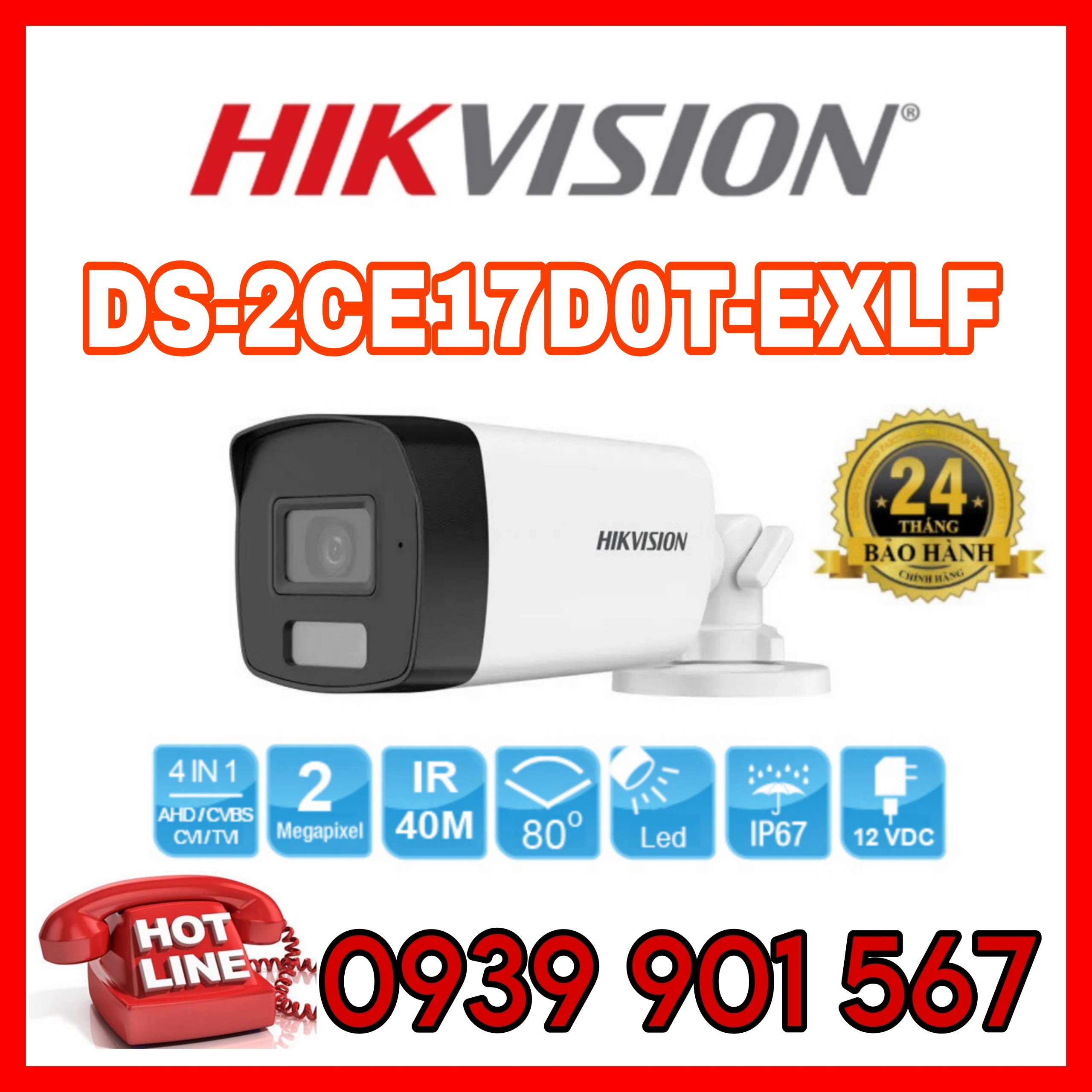 Camera 4 in 1 hồng ngoại 2.0 Megapixel HIKVISION DS-2CE17D0T-EXLF