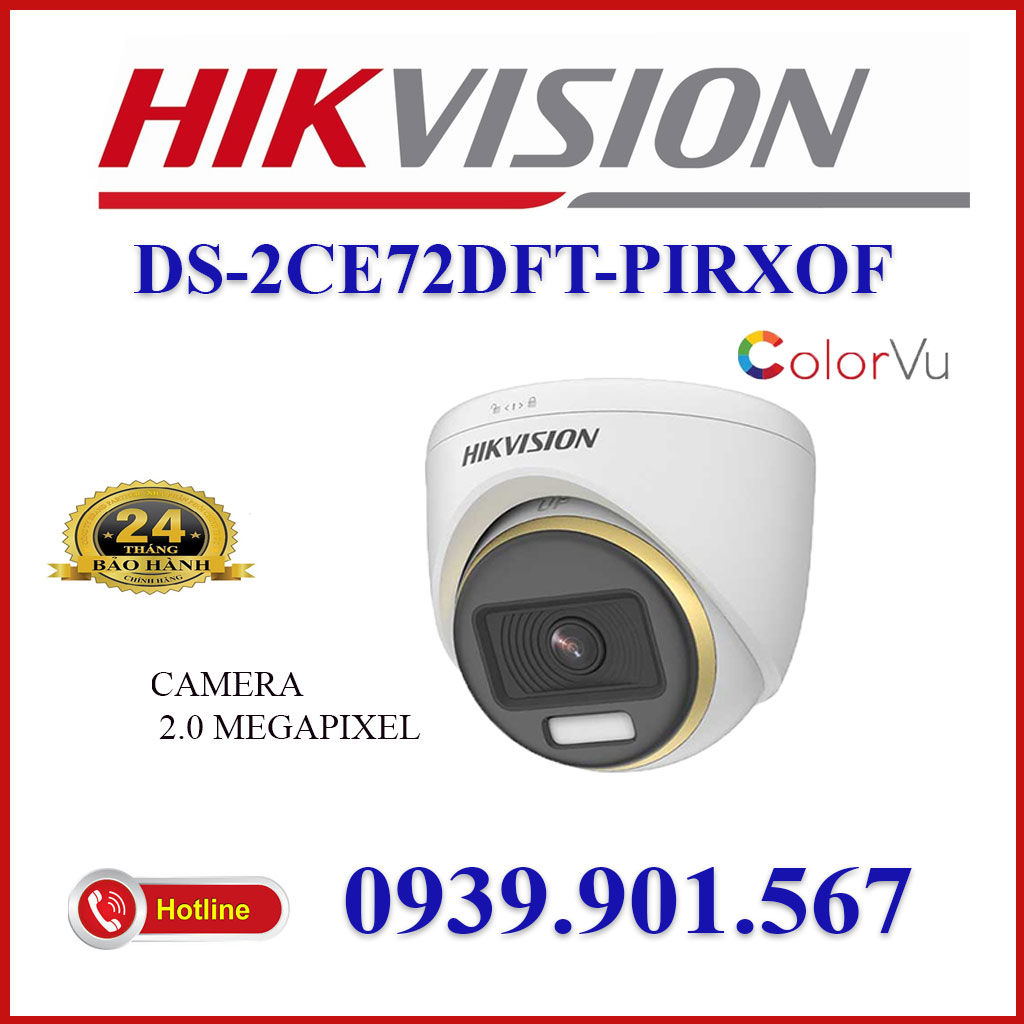 CAMERA CÓ MÀU BAN ĐÊM 2.0 Megapixel HIKVISION DS-2CE72DFT-PIRXOF