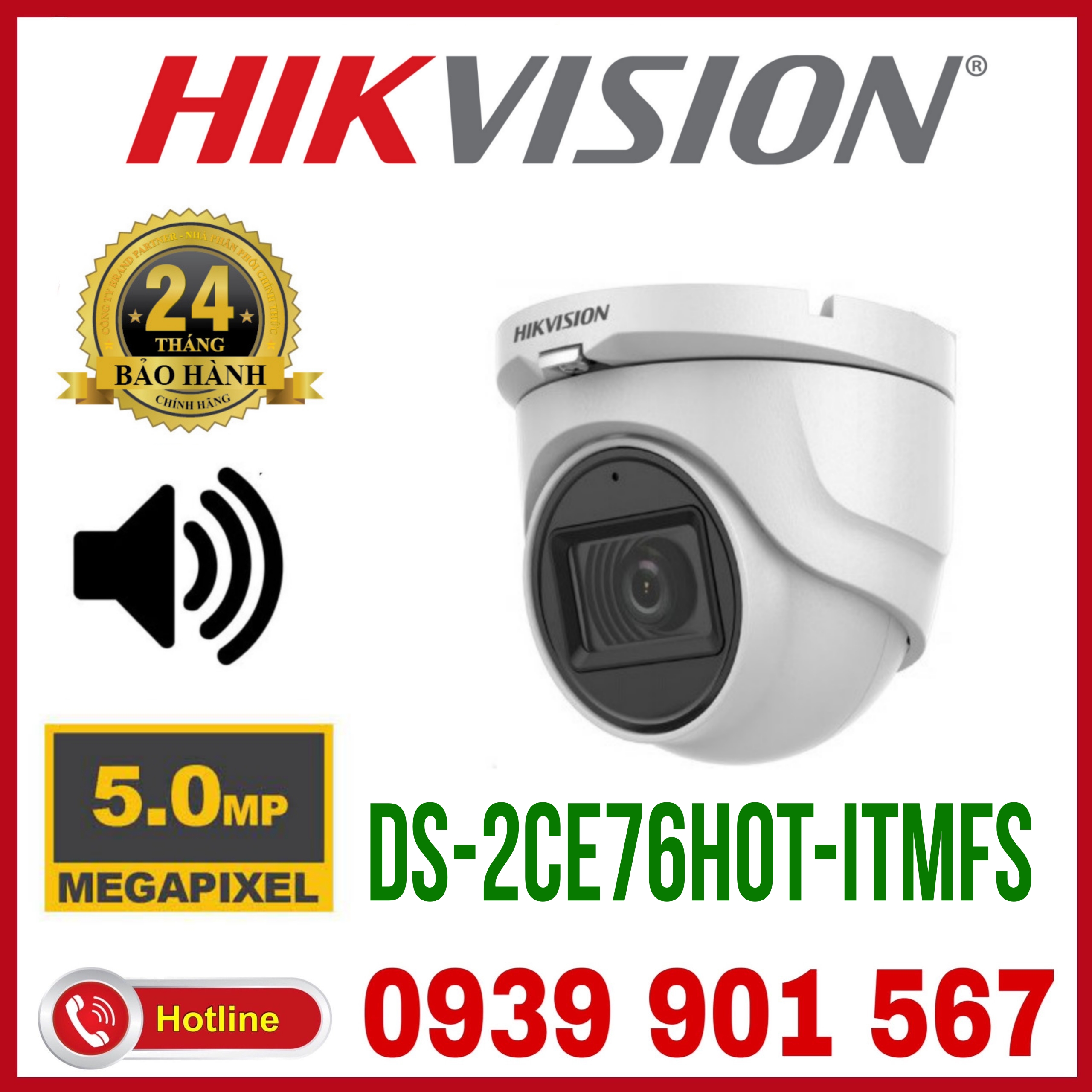 Camera Dome HD-TVI hồng ngoại 5.0 Megapixel HIKVISION DS-2CE76H0T-ITMFS